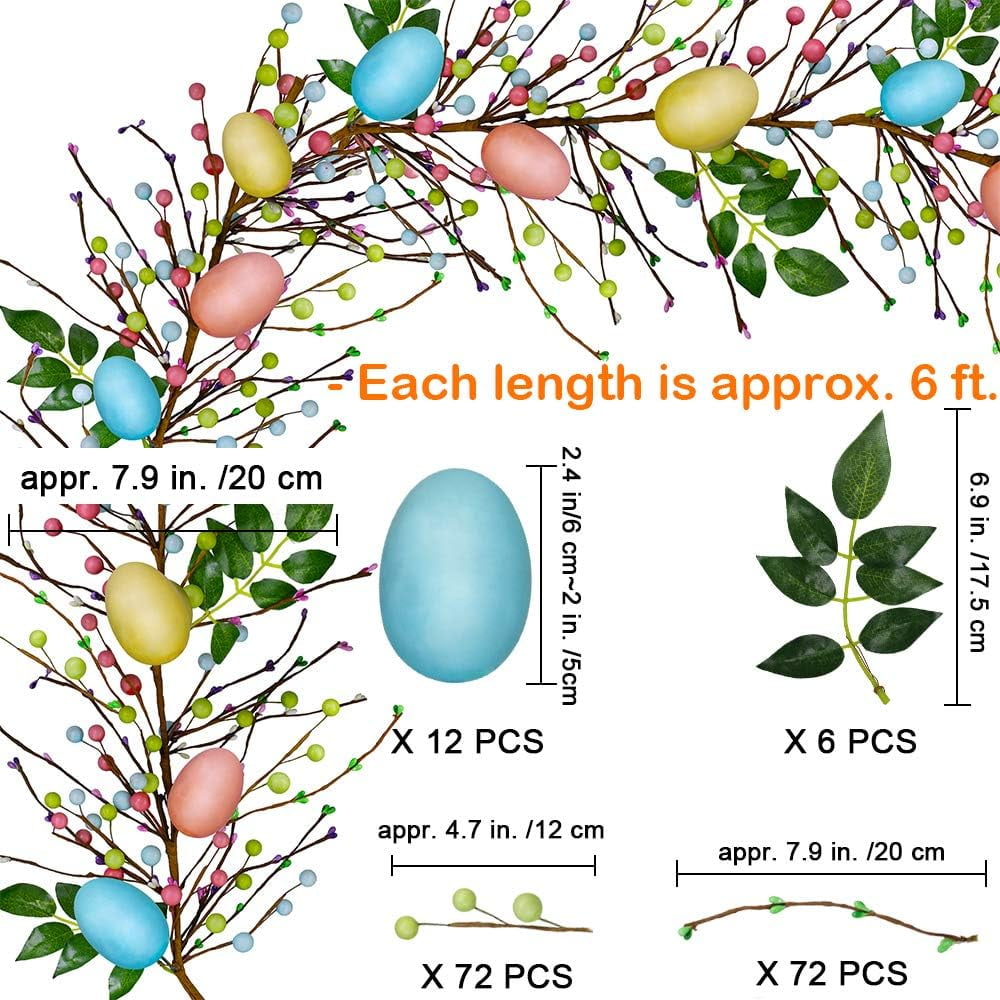 TETOU 6 FT Easter Egg and Mixed Berry Garland, Hanging Rustic Pastel Spring Easter Decor,Artificial Easter Garland for Indoor Outdoor Home Fireplace Party Door Decoration