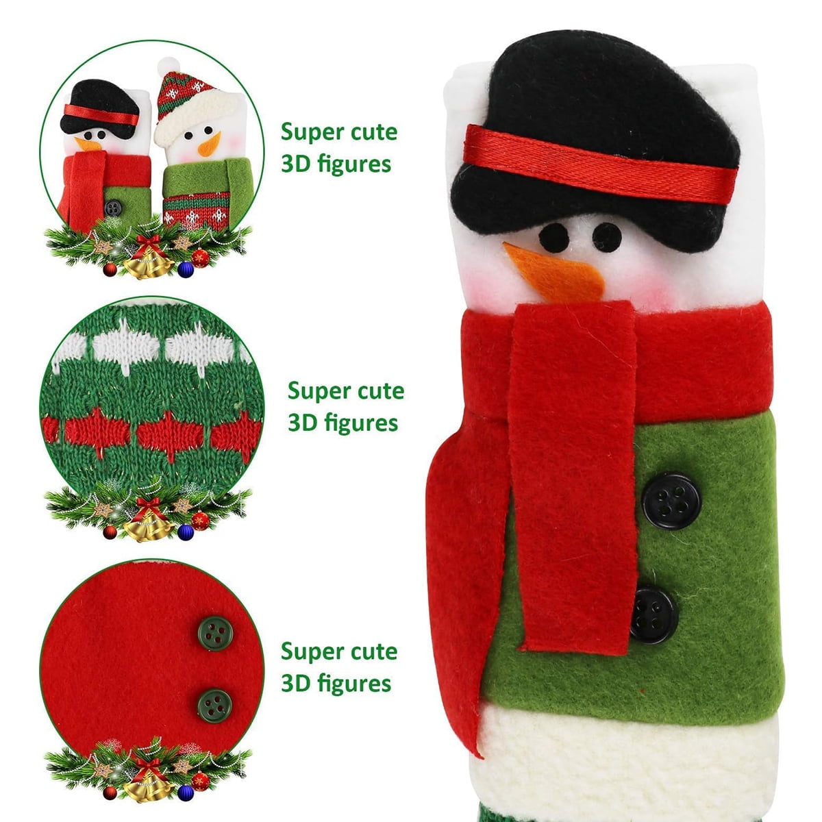 TETOU 3pcs Christmas Fridge Handle Covers Snowman Refrigerator Door Kitchen Appliance Protector Handle Cover