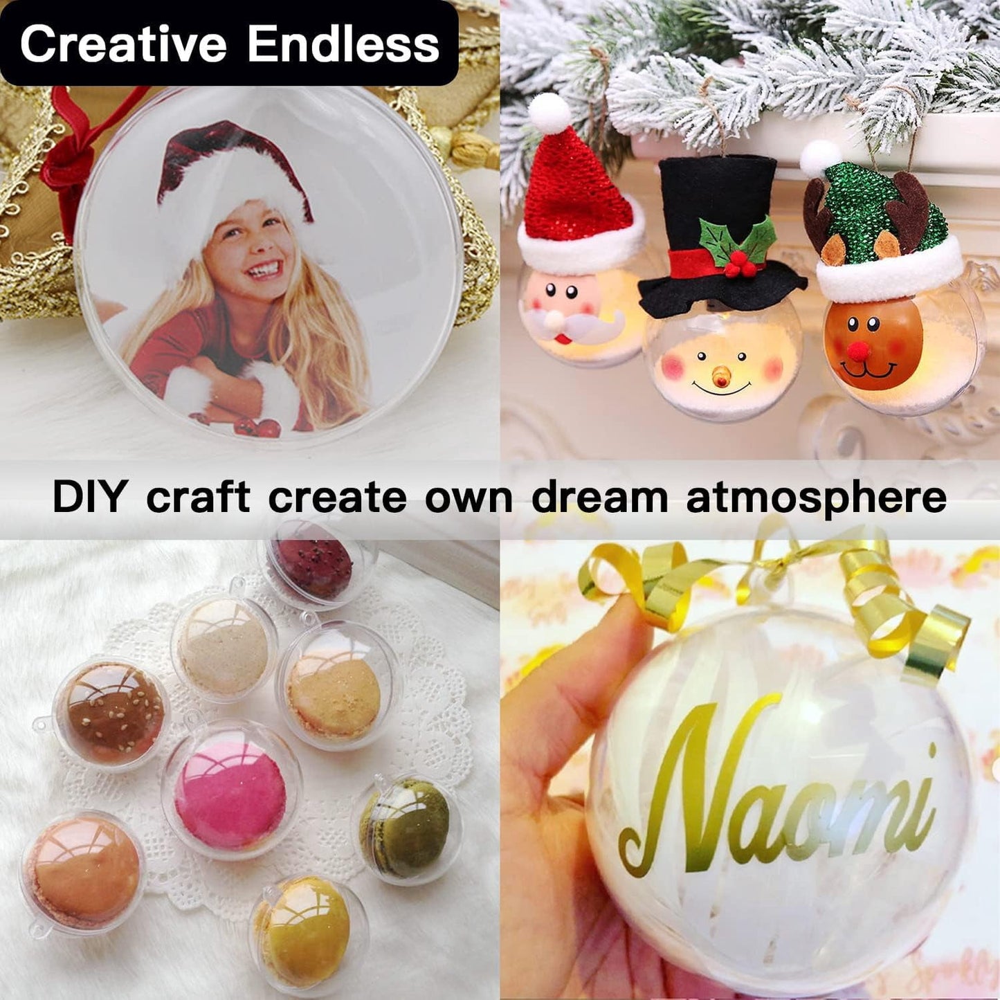 TETOU 10Pcs Christmas Ornaments Balls, 60mm Clear Plastic Fillable Ornament for Crafts, Clear Acrylic DIY Ornaments for Christmas Tree Holiday Wedding Party Home Hanging Decor