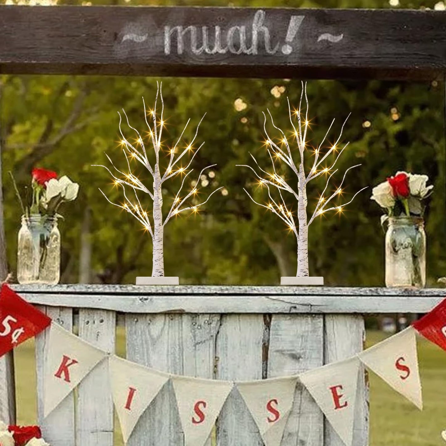 TETOU Valentines Day Decor 2ft Birch Tree with LED Lights Fairy Light Spirit Tree for Home Indoor Table Mantel Battery Powered