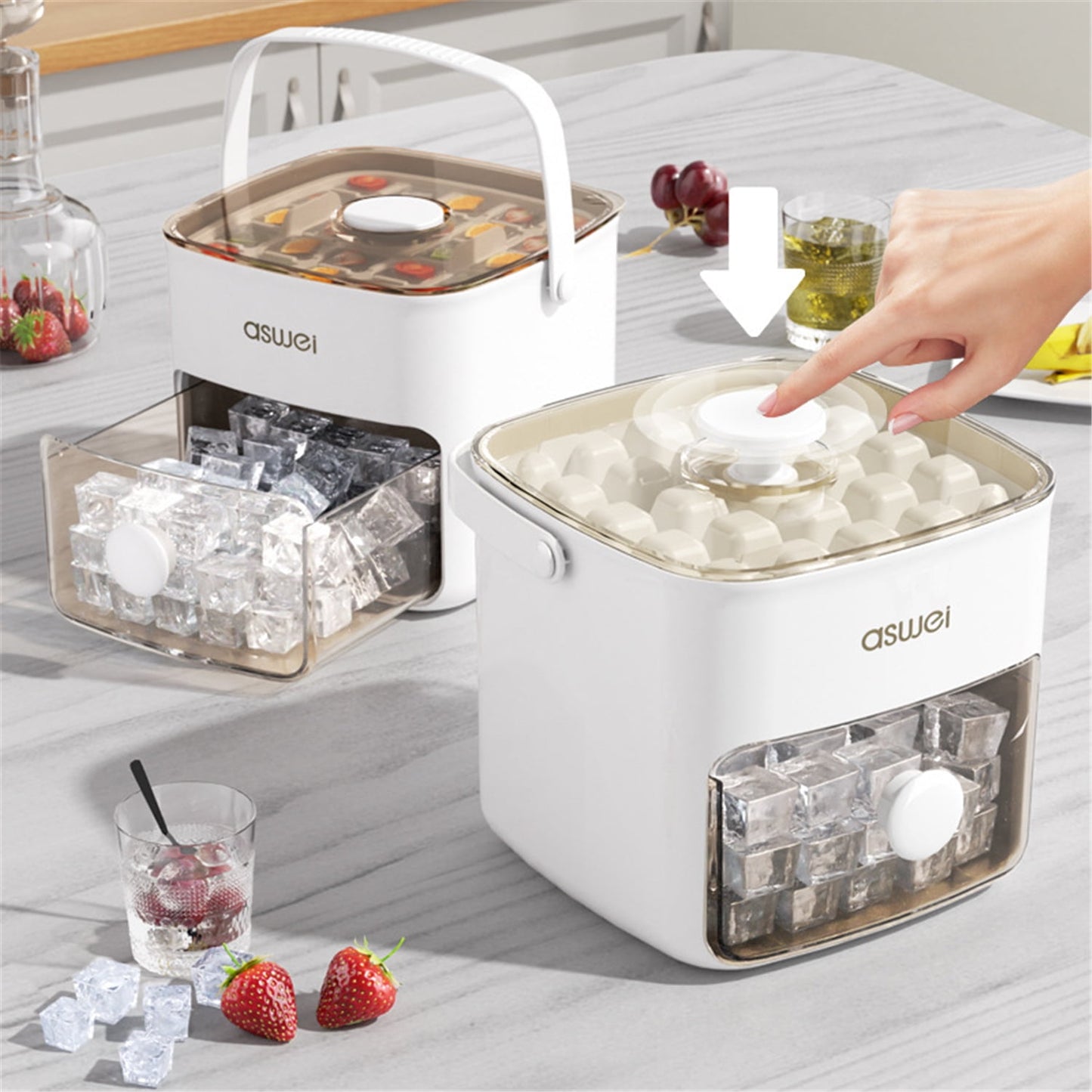 TETOU Large Capacity Ice Cube Mold 48 Ice Trays Easy-Press Ice Cube Mold,Double Layer, Food-Grade Plastic Ice Storage Tray for Freezer(white)