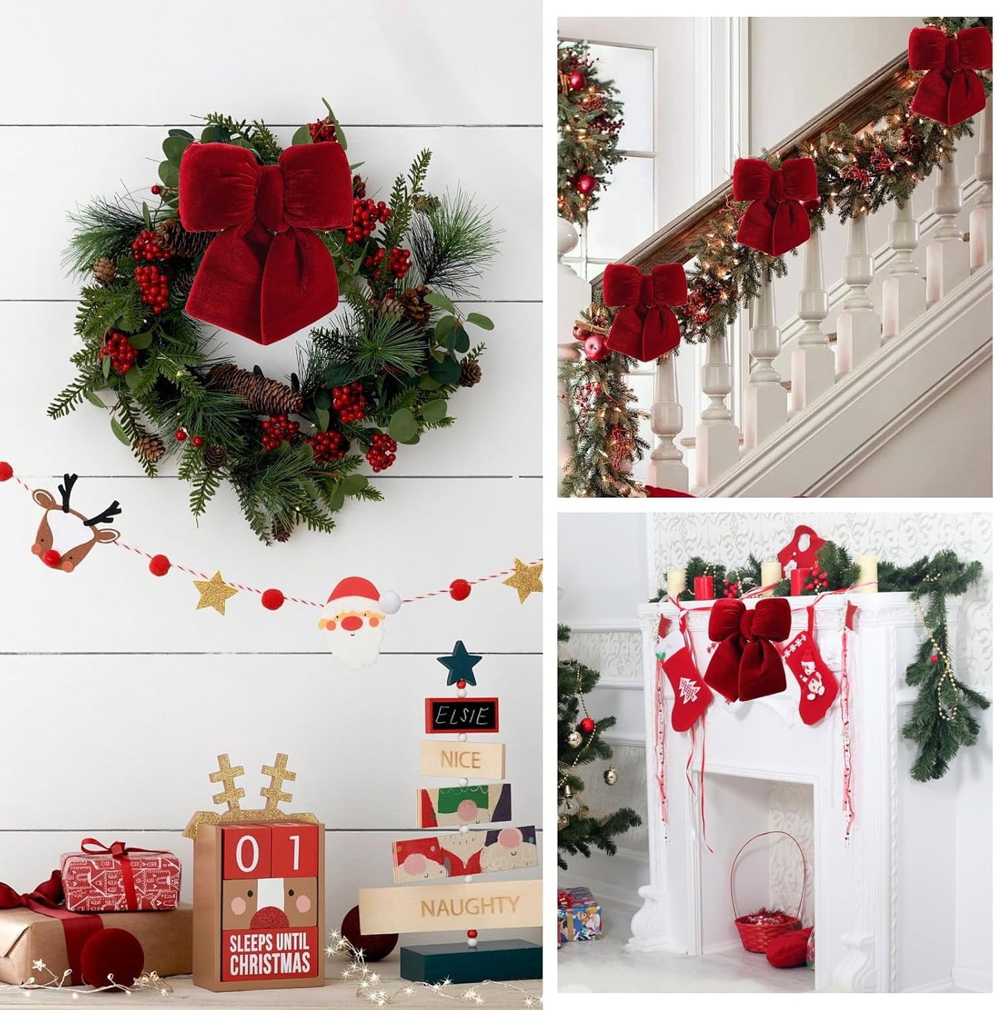 TETOU 1pc Christmas Tree Bows,7.08 * 9.05inches Red Velvet Bow Xmas Tree Topper for Christmas Wreath Garland Gift Wrapping Crafts Wedding Party Decoration