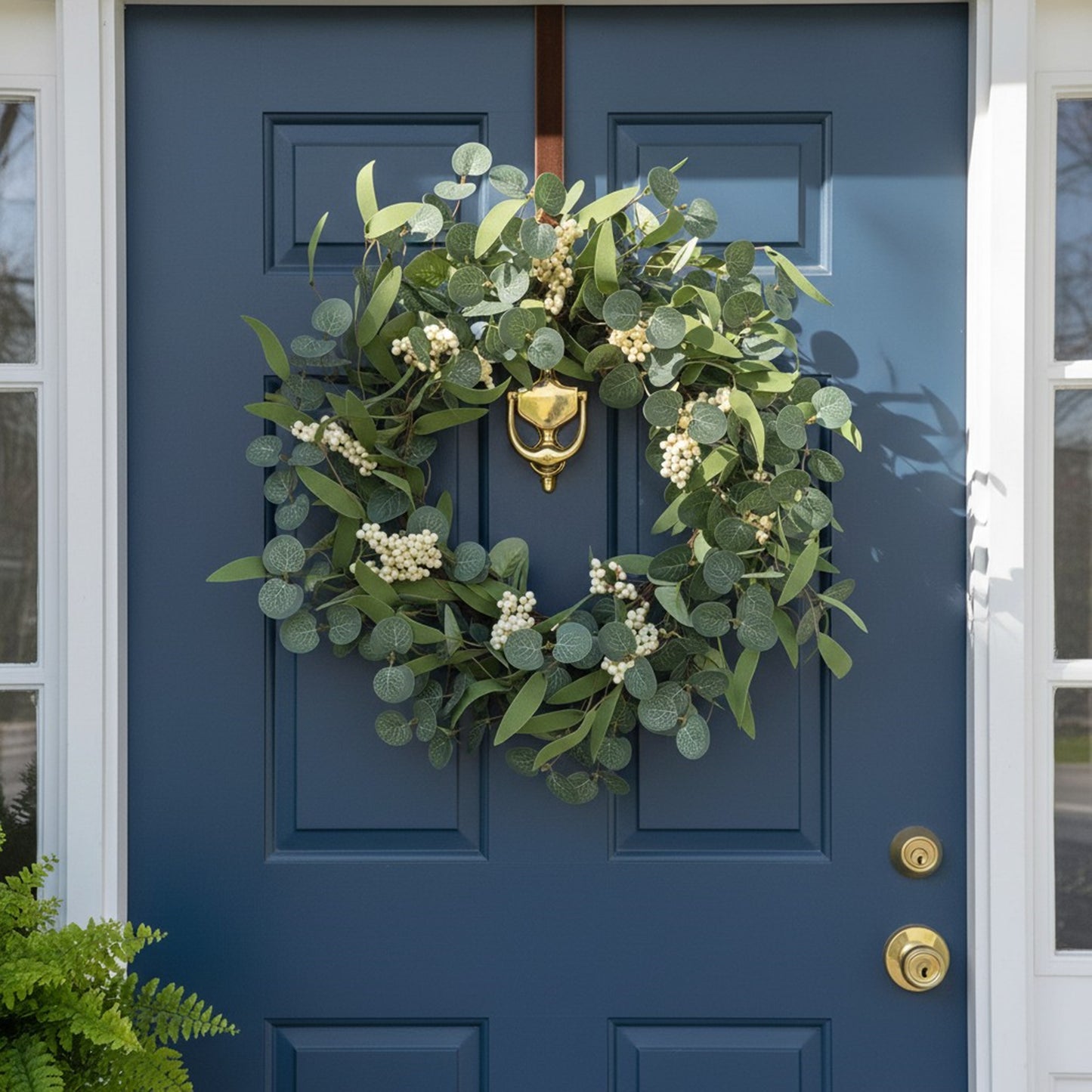 TETOU 20.5" Artificial Wreath, Eucalyptus Wreath, Spring Summer Wreath for Front Door Outside Farmhouse Decor Eucalyptus Wreath Window Hanging Wall Party Decorations