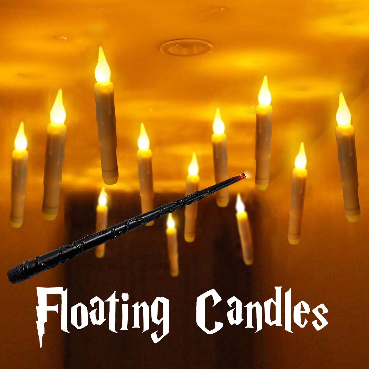TETOU Floating LED Candles with Wand Remote Control Flameless Candle for Hallowe'en Home Thanksgiving Christmas Party Decoration