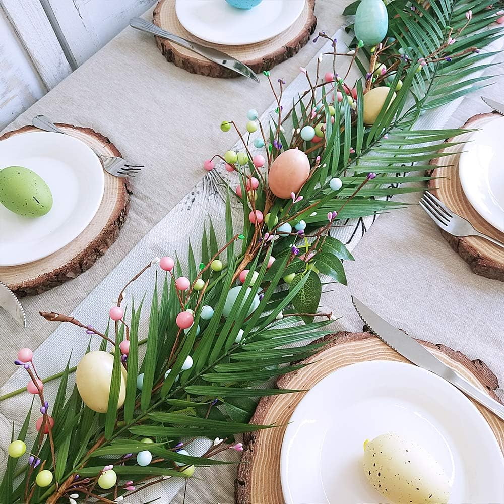 TETOU 8Pcs Artificial Palm Leaves, Stems Greenery Tropical Palm Tree Leaves Plants, Faux Monstera Leaves for Palm Sunday Floral Arrangement Hawaiian Luau Jungle Beach Wedding Party