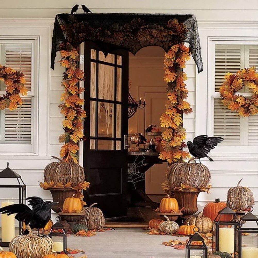 Halloween Decoration Black Lace Spiderweb Fireplace Mantle Scarf Cover Festive Party Supplies