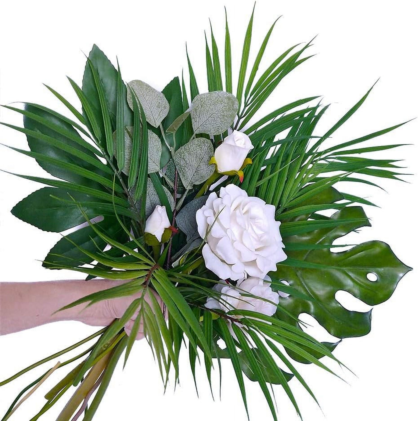 TETOU 8Pcs Artificial Palm Leaves, Stems Greenery Tropical Palm Tree Leaves Plants, Faux Monstera Leaves for Palm Sunday Floral Arrangement Hawaiian Luau Jungle Beach Wedding Party
