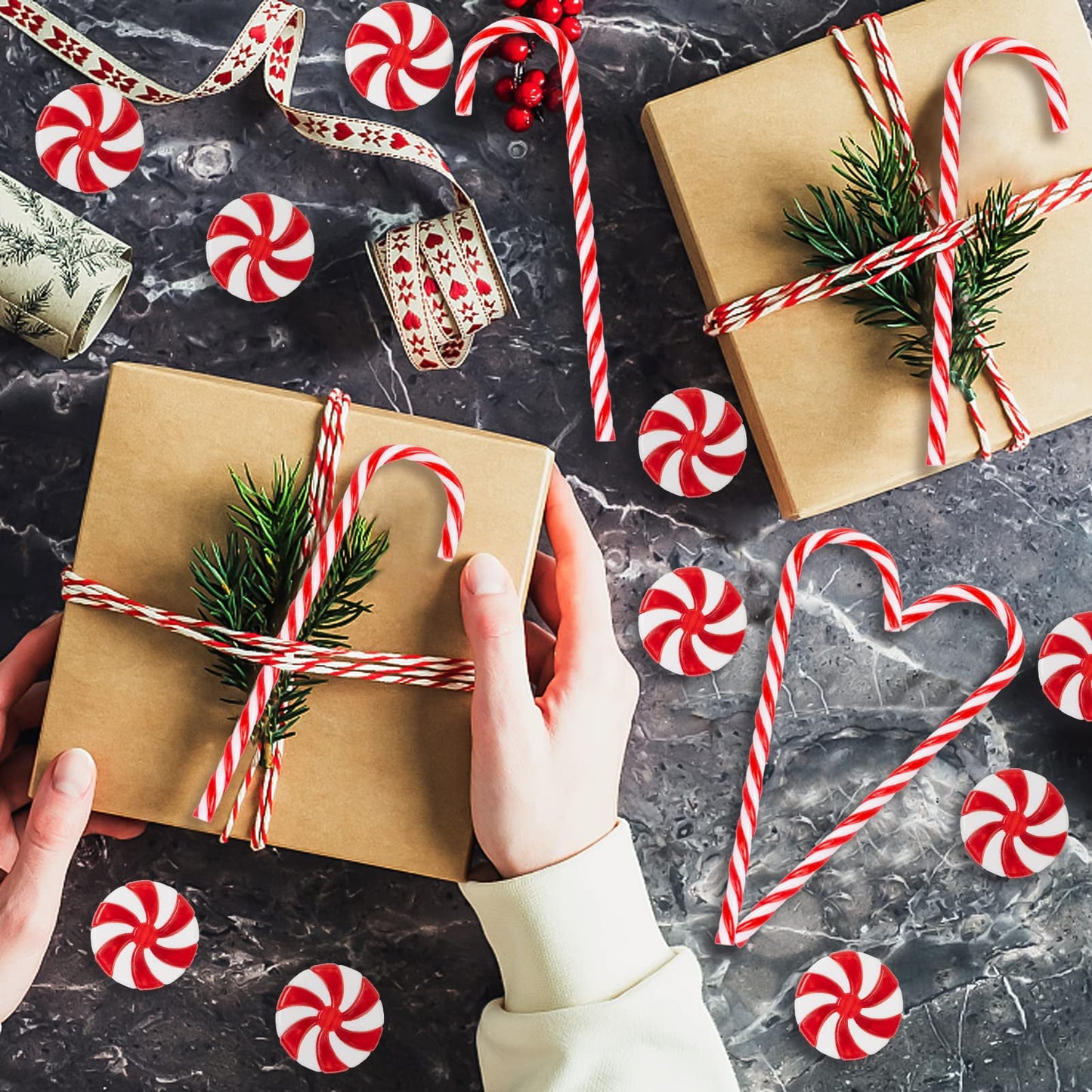 TETOU Christmas Plastic Candy Cane Red White Candy Canes for Christmas Tree Hanging Ornament Home Xmas DIY Craft Decoration