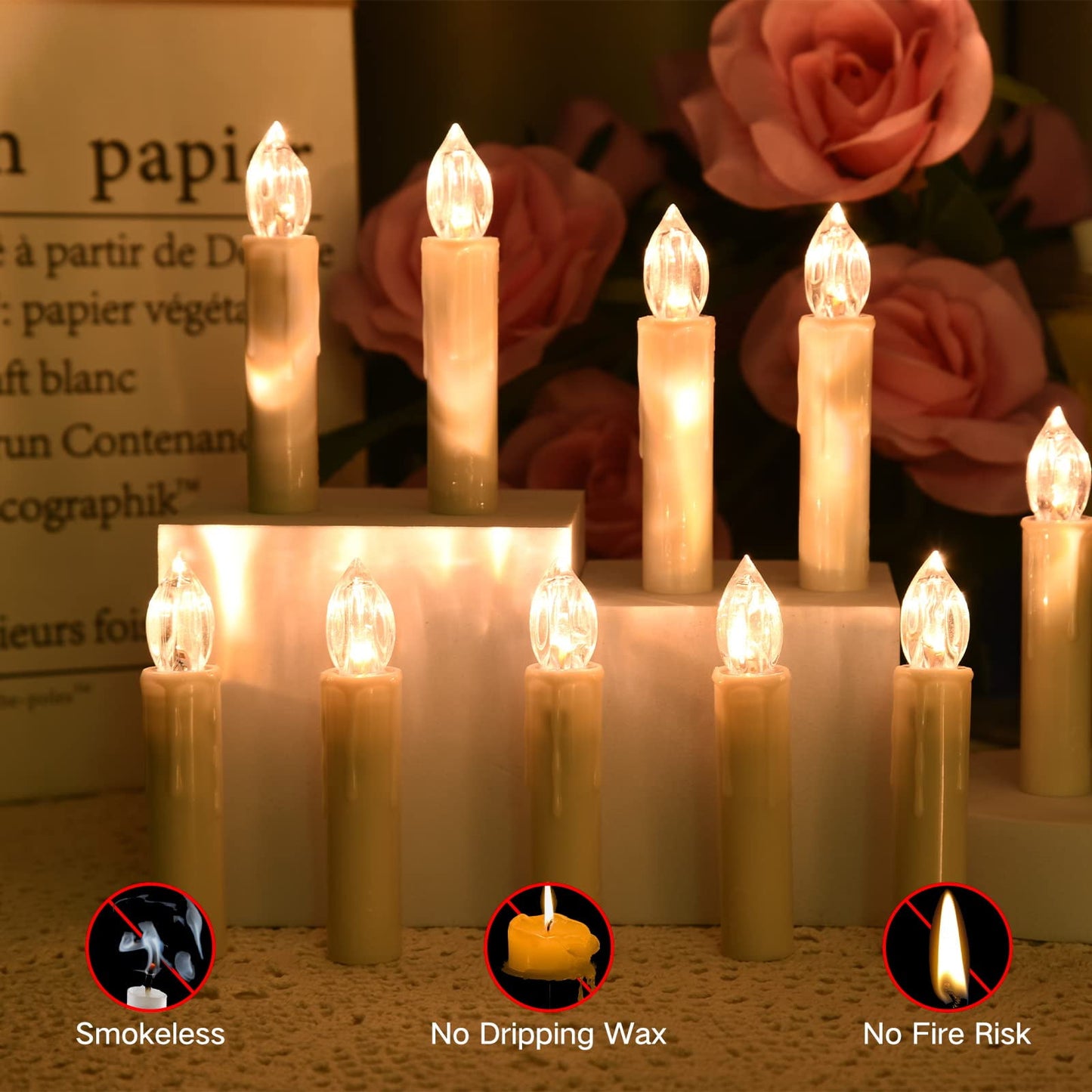 TETOU Flameless Candles Christmas Tree Decor Led Flickering Lights Battery Operated with Remote Timer/Clips Christmas Trees Decor