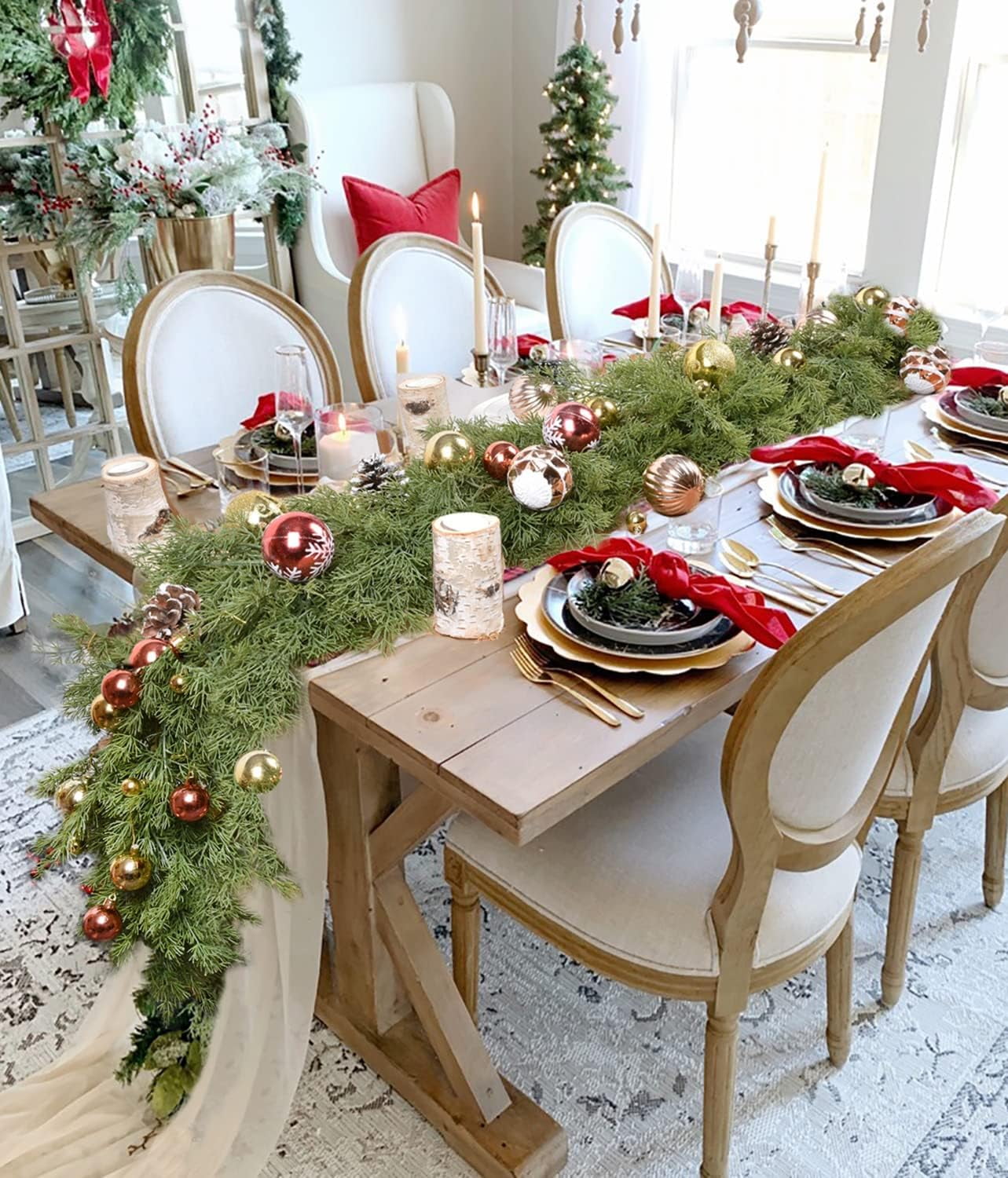 TETOU 6.5ft Christmas Pine Cypress Artificial Greenery Garland, Fake Pine Christmas Garland for Holiday Mantel Fireplace Centerpiece Decoration(not include pine cones or other decorations