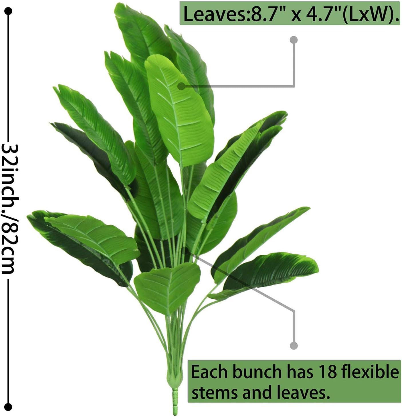 TETOU 2Pcs Artificial Banana Leaves Plants, 32" Tall Fake Banana Tree Leaves with Stems, Artificial Banana Tree Leaves for Beach Party Home Garden Decoration