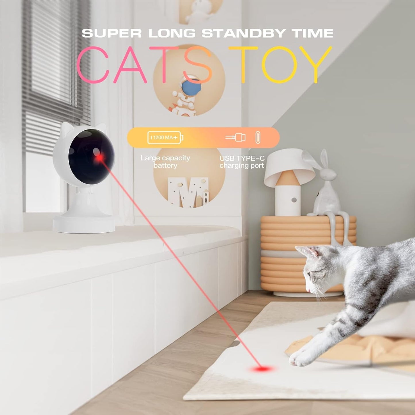 TETOU Automatic Cat Laser Toys, Interactive Laser Cat Toys for Indoor Cats/Kitty/Dogs, USB C Rechargeable Cat Enrichment Toys