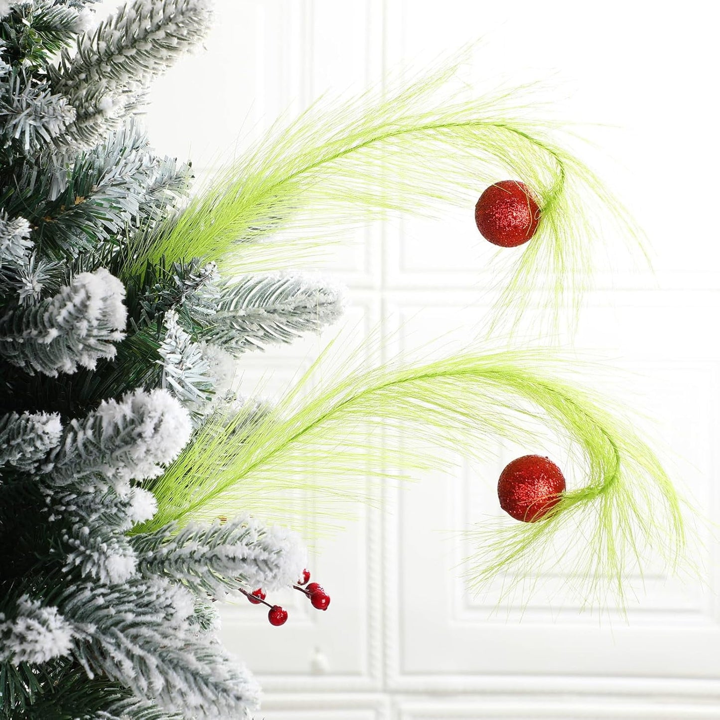 TETOU 8 Pcs Christmas Tree Topper,17'' Red Green Curly Stems Christmas Tree Ornaments for Christmas Tree Home Office Wreath Craft Decorations
