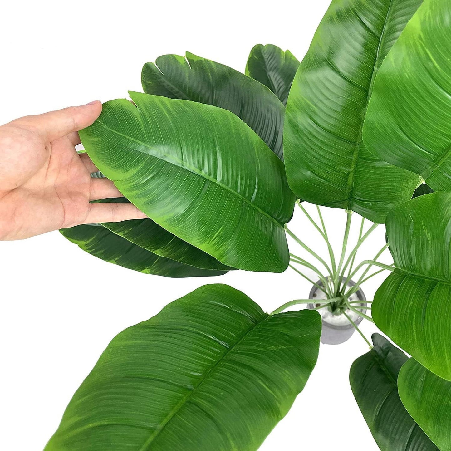 TETOU 2Pcs Artificial Banana Leaves Plants, 32" Tall Fake Banana Tree Leaves with Stems, Artificial Banana Tree Leaves for Beach Party Home Garden Decoration