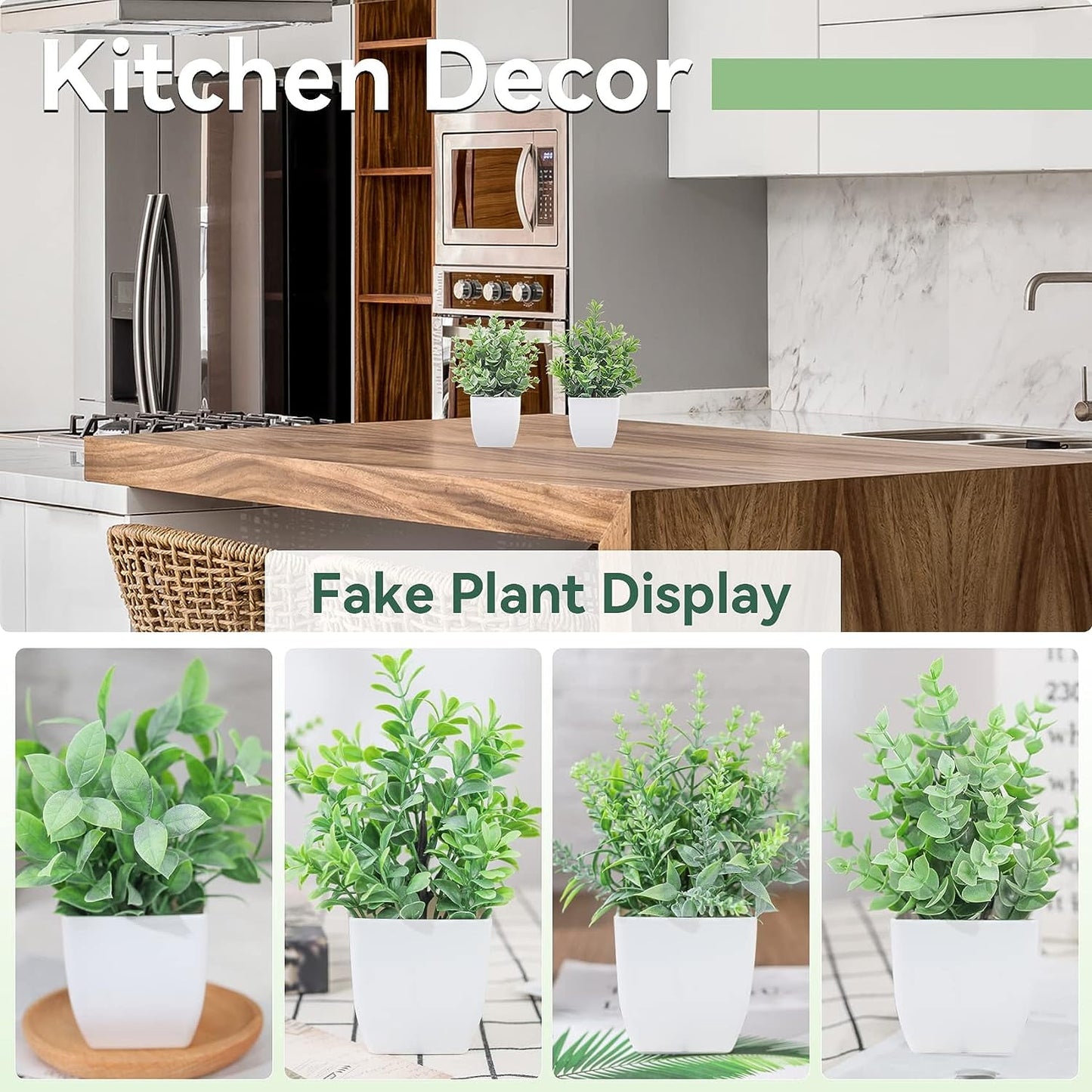 TETOU 4pcs Fake Plants Small Artificial Greenery Potted Plants Mini Simulation Eucalyptus for Home Office Table Decor