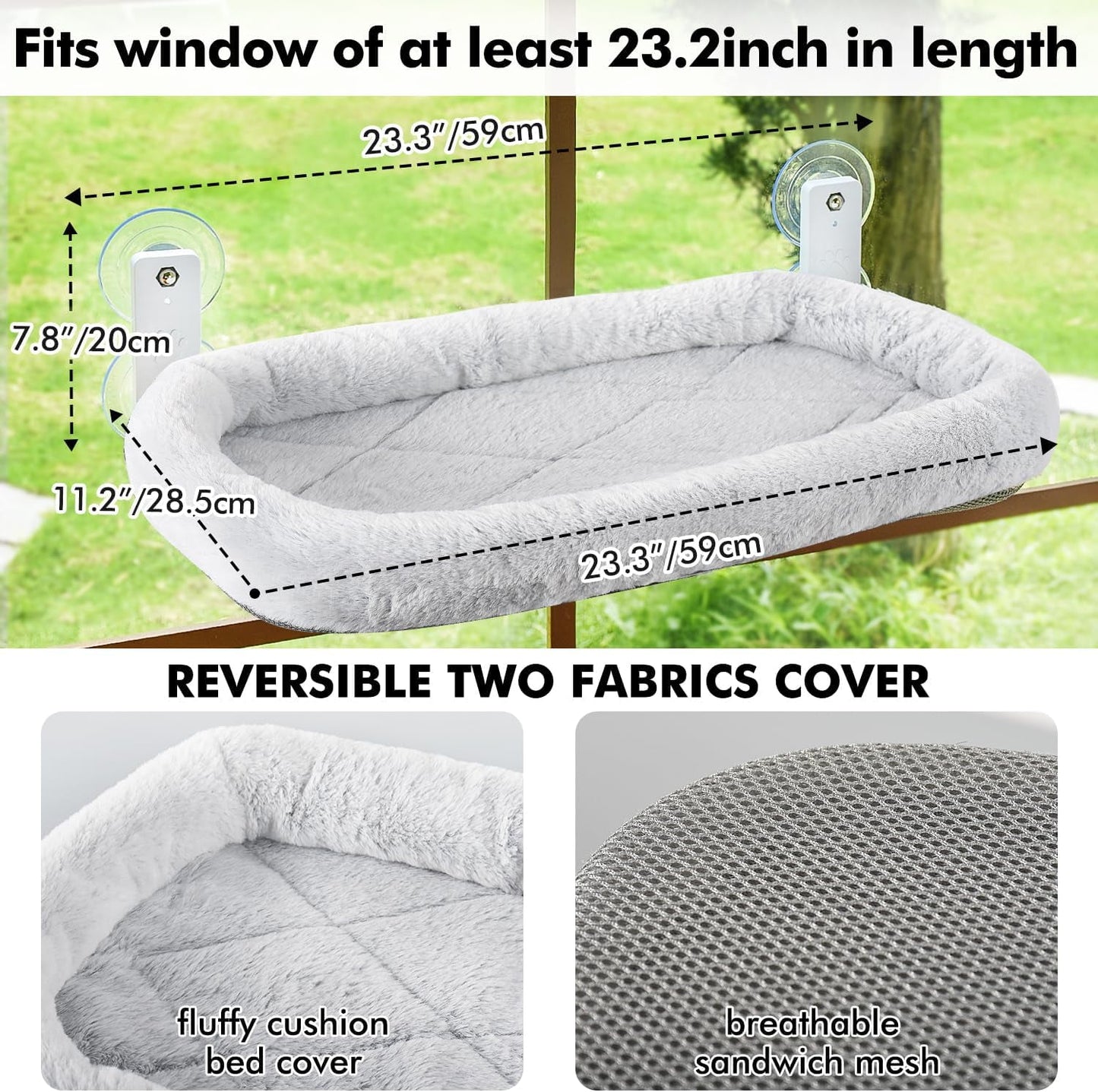 TETOU Cordless Cat Window Perch, Foldable Cat Beds Cat Hammock with 4 Strong Suction Cups for Wall Indoor Cats