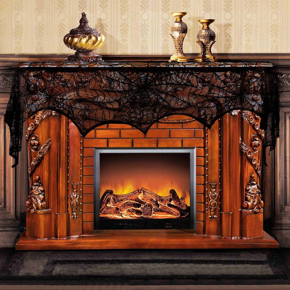 Halloween Decoration Black Lace Spiderweb Fireplace Mantle Scarf Cover Festive Party Supplies