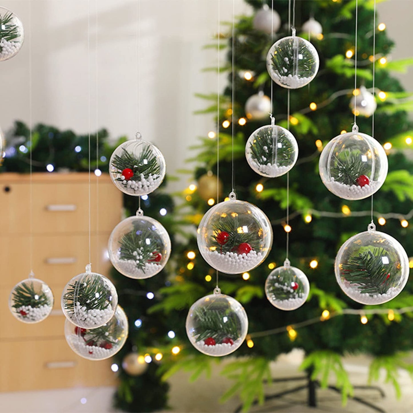 TETOU 10Pcs Christmas Ornaments Balls, 80mm Clear Plastic Fillable Ornament for Crafts, Clear Acrylic DIY Ornaments for Christmas Tree Holiday Wedding Party Home Hanging Decor