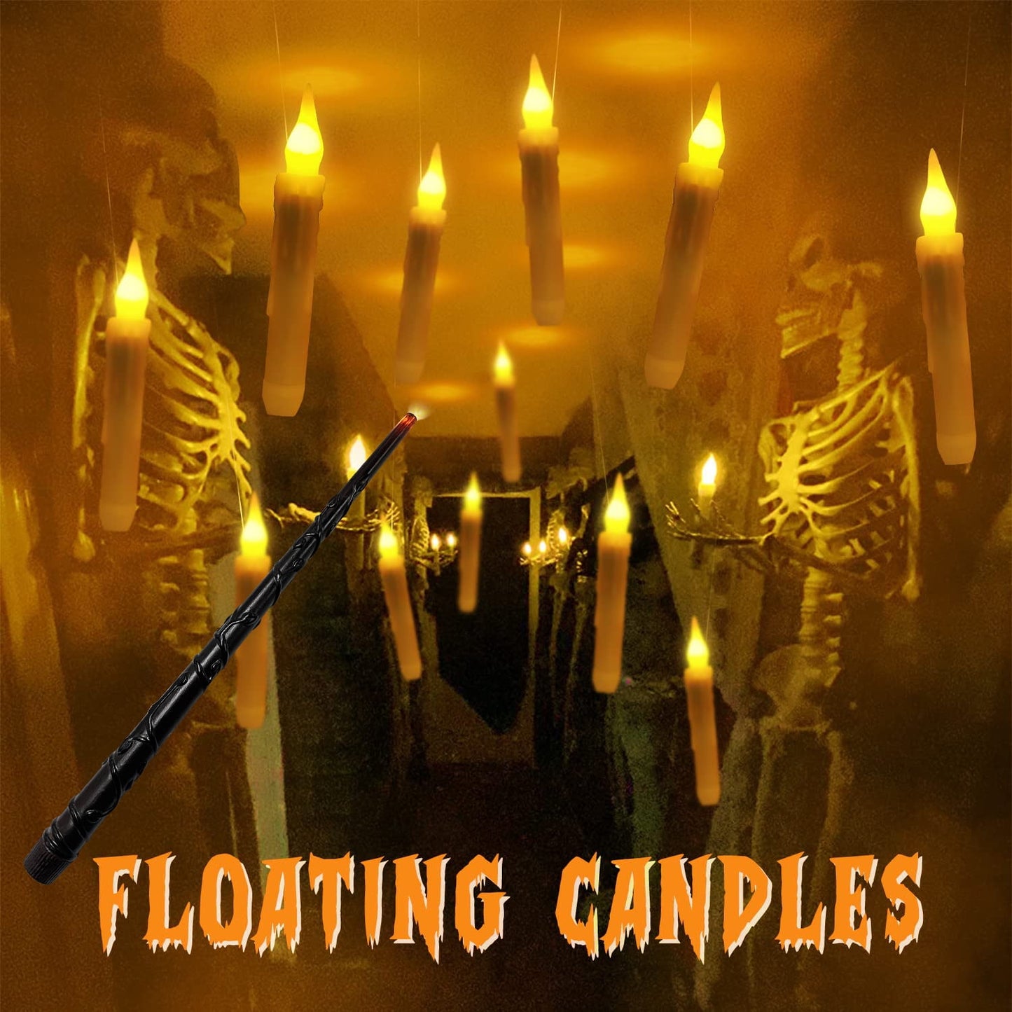 TETOU Floating LED Candles with Wand Remote Control Flameless Candle for Hallowe'en Home Thanksgiving Christmas Party Decoration
