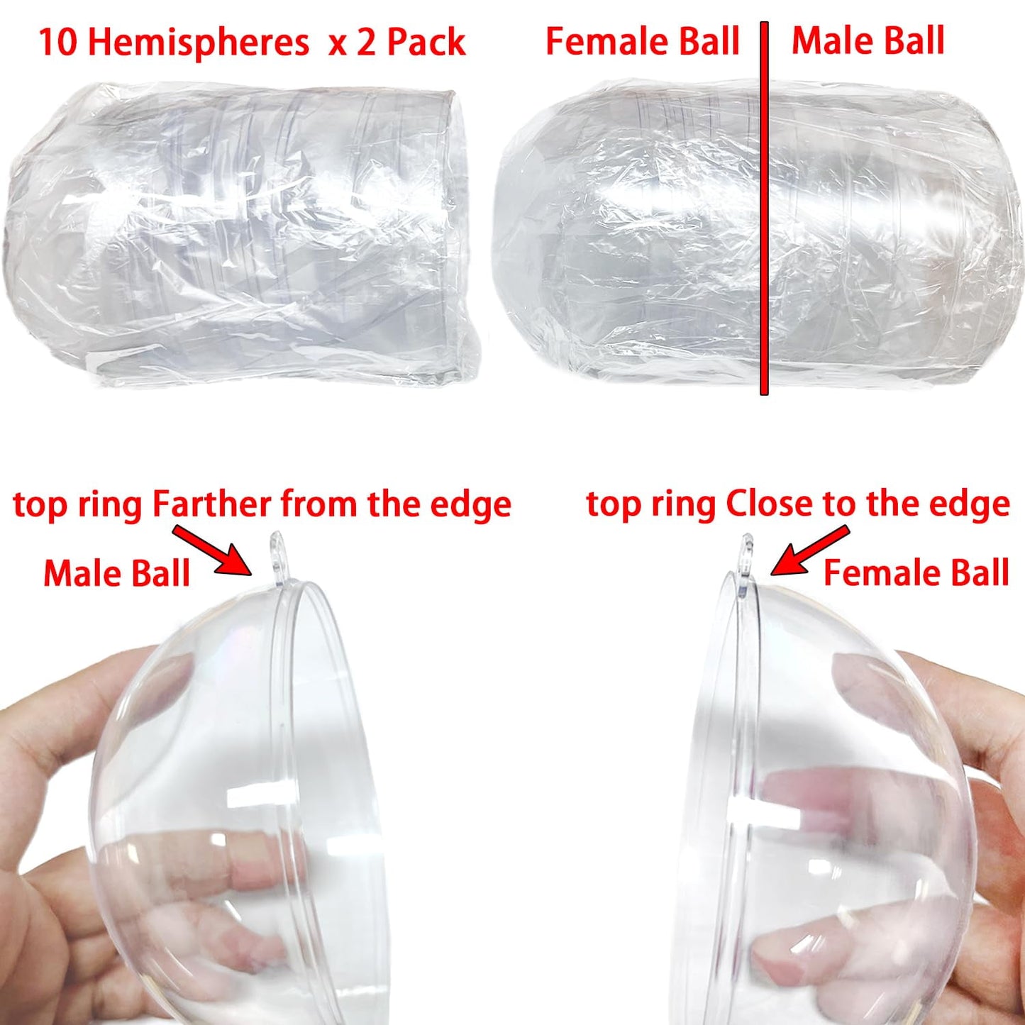 TETOU 10Pcs Christmas Ornaments Balls, 80mm Clear Plastic Fillable Ornament for Crafts, Clear Acrylic DIY Ornaments for Christmas Tree Holiday Wedding Party Home Hanging Decor