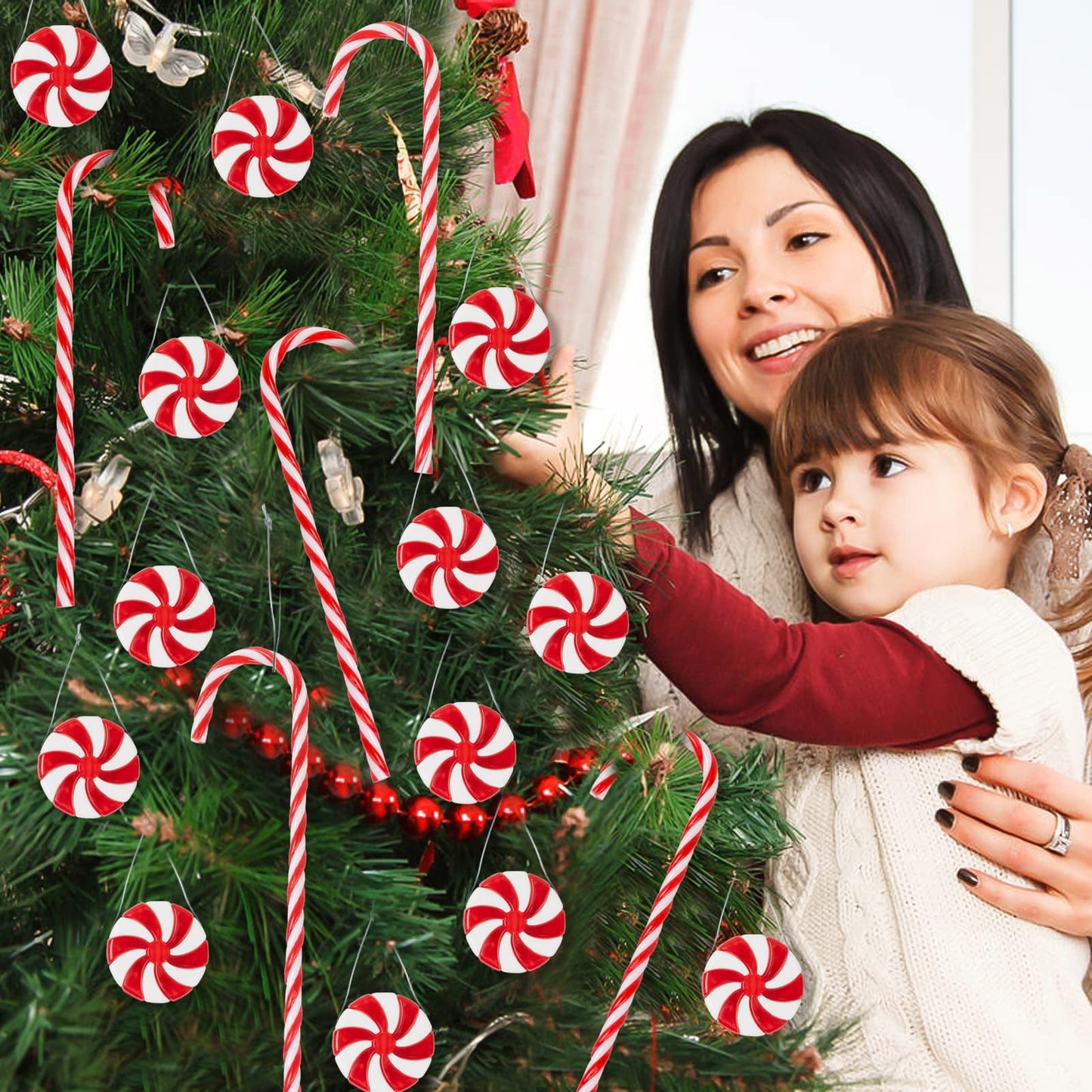 TETOU Christmas Plastic Candy Cane Red White Candy Canes for Christmas Tree Hanging Ornament Home Xmas DIY Craft Decoration