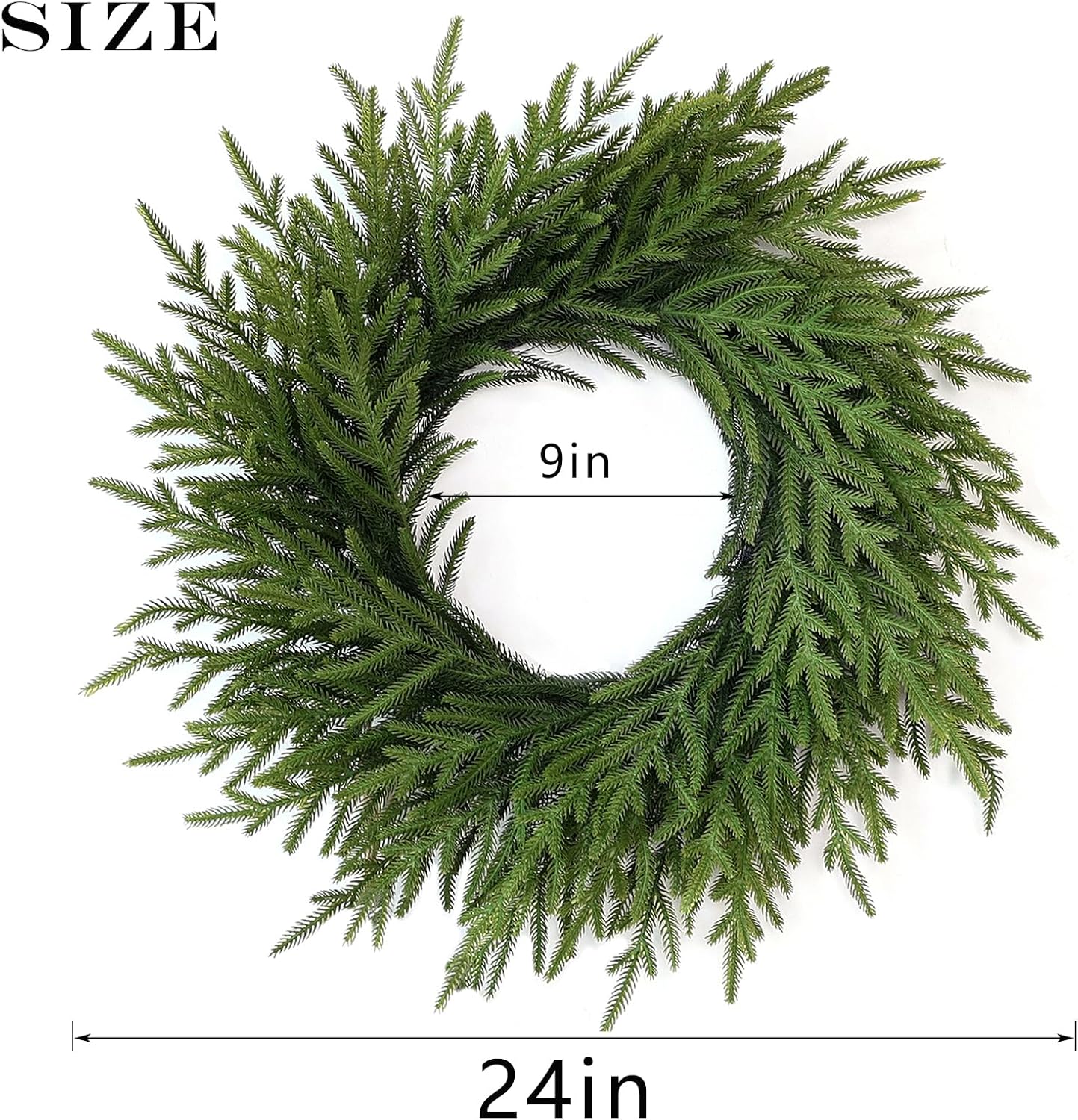 GUISANTO 24" Norfolk Pine Wreath for Front Door, Artificial Christmas Wreath Faux Pine Green Wreath for Wall Windows Mantle Outdoor Outside Christmas Decoration