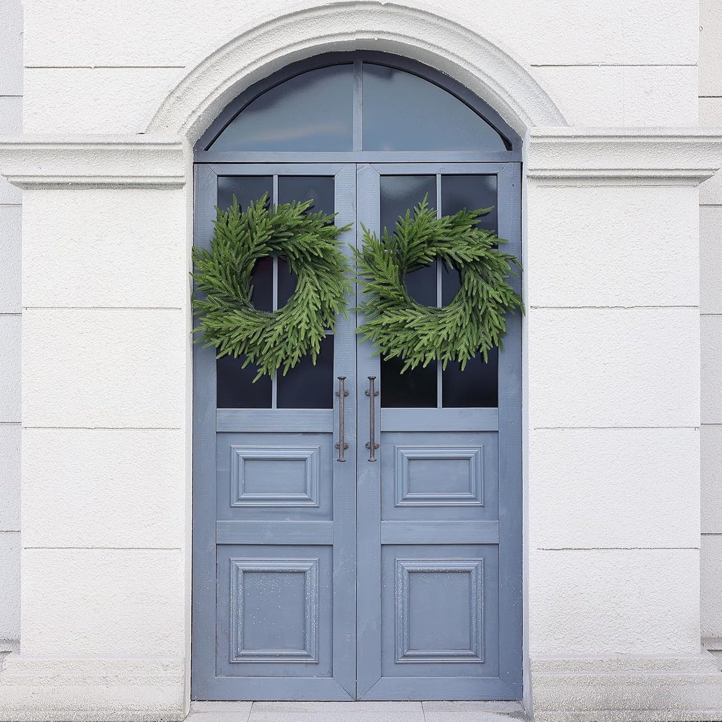 GUISANTO 24" Norfolk Pine Wreath for Front Door, Artificial Christmas Wreath Faux Pine Green Wreath for Wall Windows Mantle Outdoor Outside Christmas Decoration