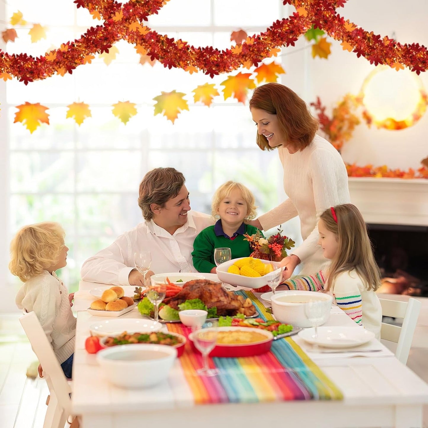 TETOU Fall Maple Leaves Garland Decor,50Ft Orange Glitter Tinsel Fall Garland for Autumn Tree Home Fireplace Halloween Thanksgiving Party Indoor Outdoor Decoration
