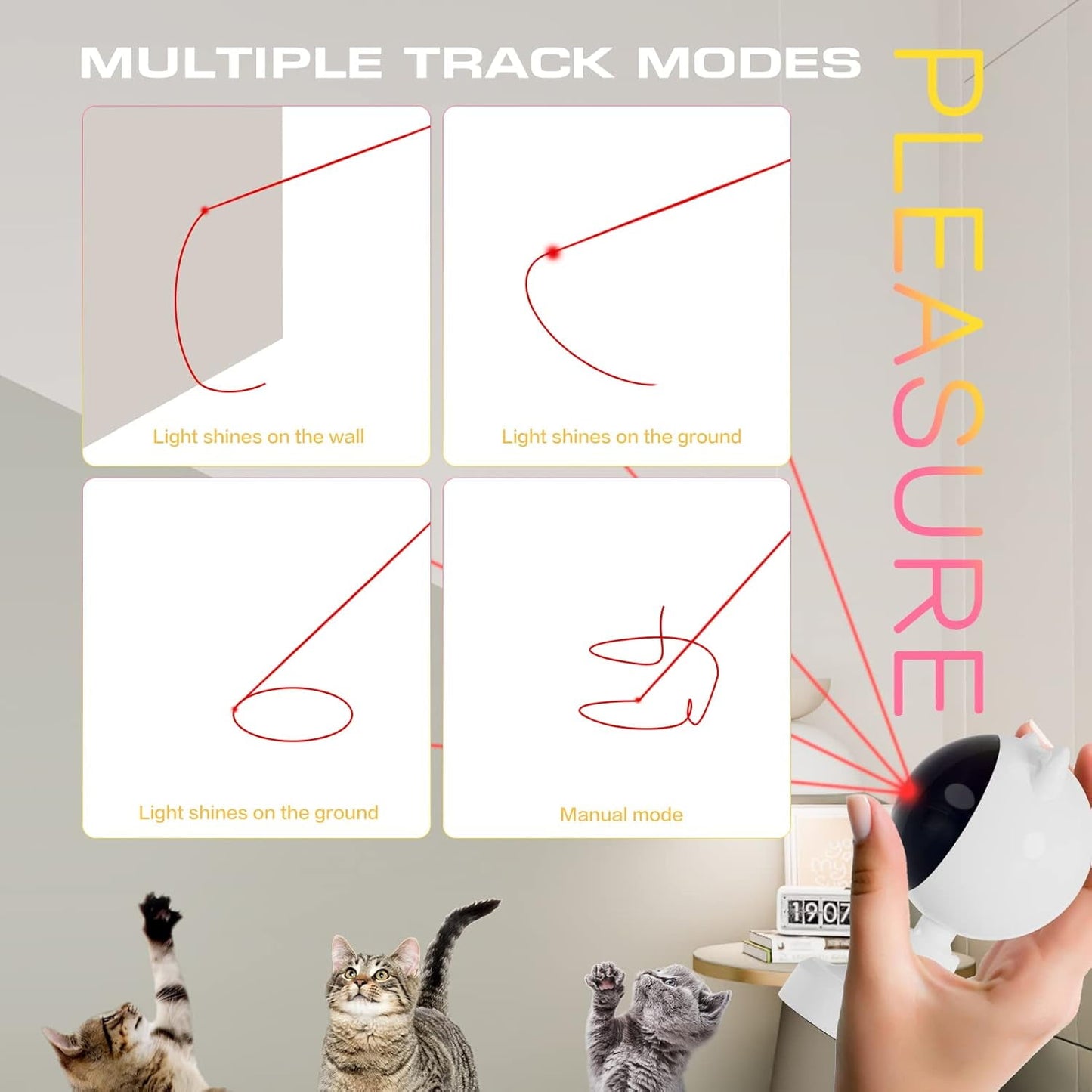 TETOU Automatic Cat Laser Toys, Interactive Laser Cat Toys for Indoor Cats/Kitty/Dogs, USB C Rechargeable Cat Enrichment Toys