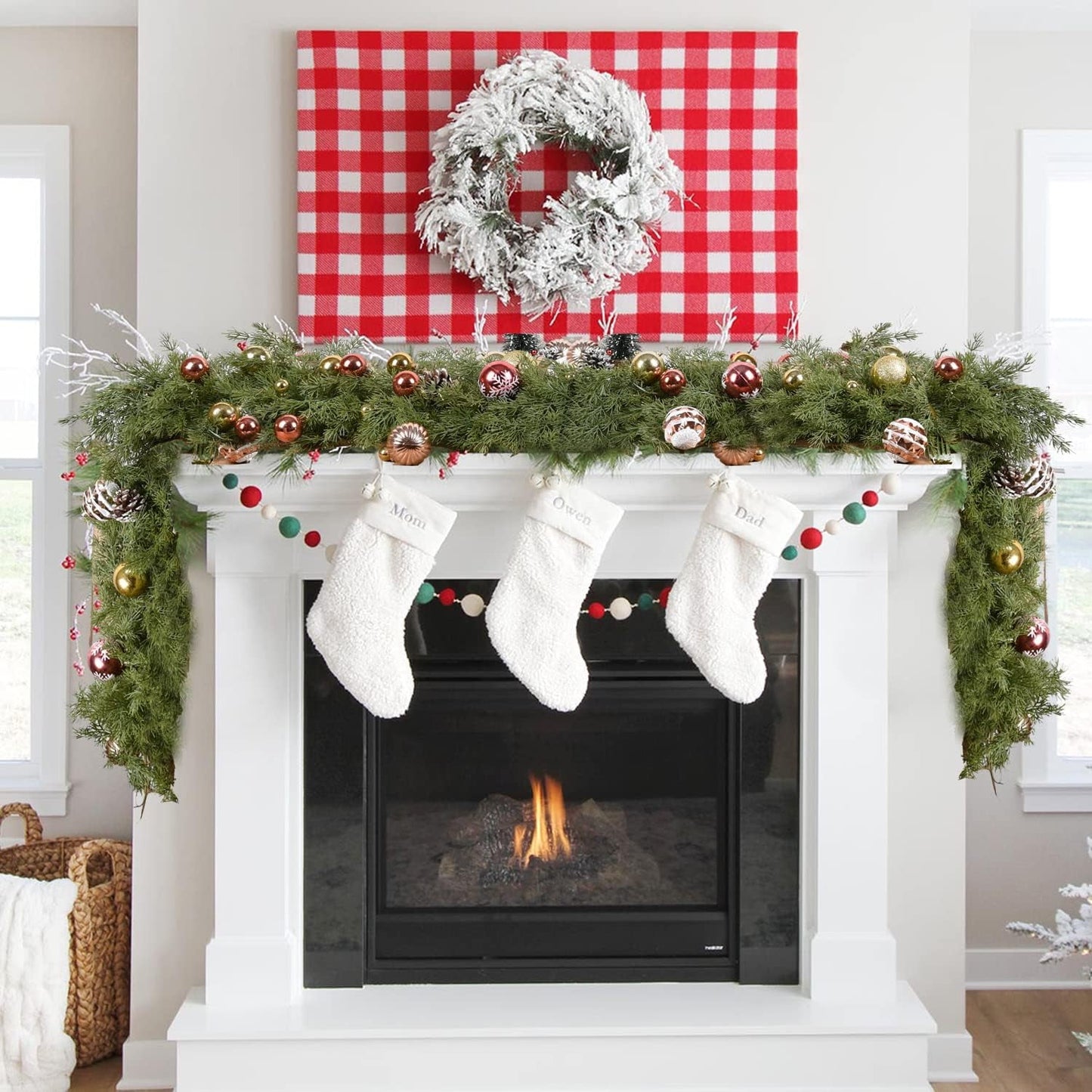 TETOU 6.5ft Christmas Pine Cypress Artificial Greenery Garland, Fake Pine Christmas Garland for Holiday Mantel Fireplace Centerpiece Decoration(not include pine cones or other decorations