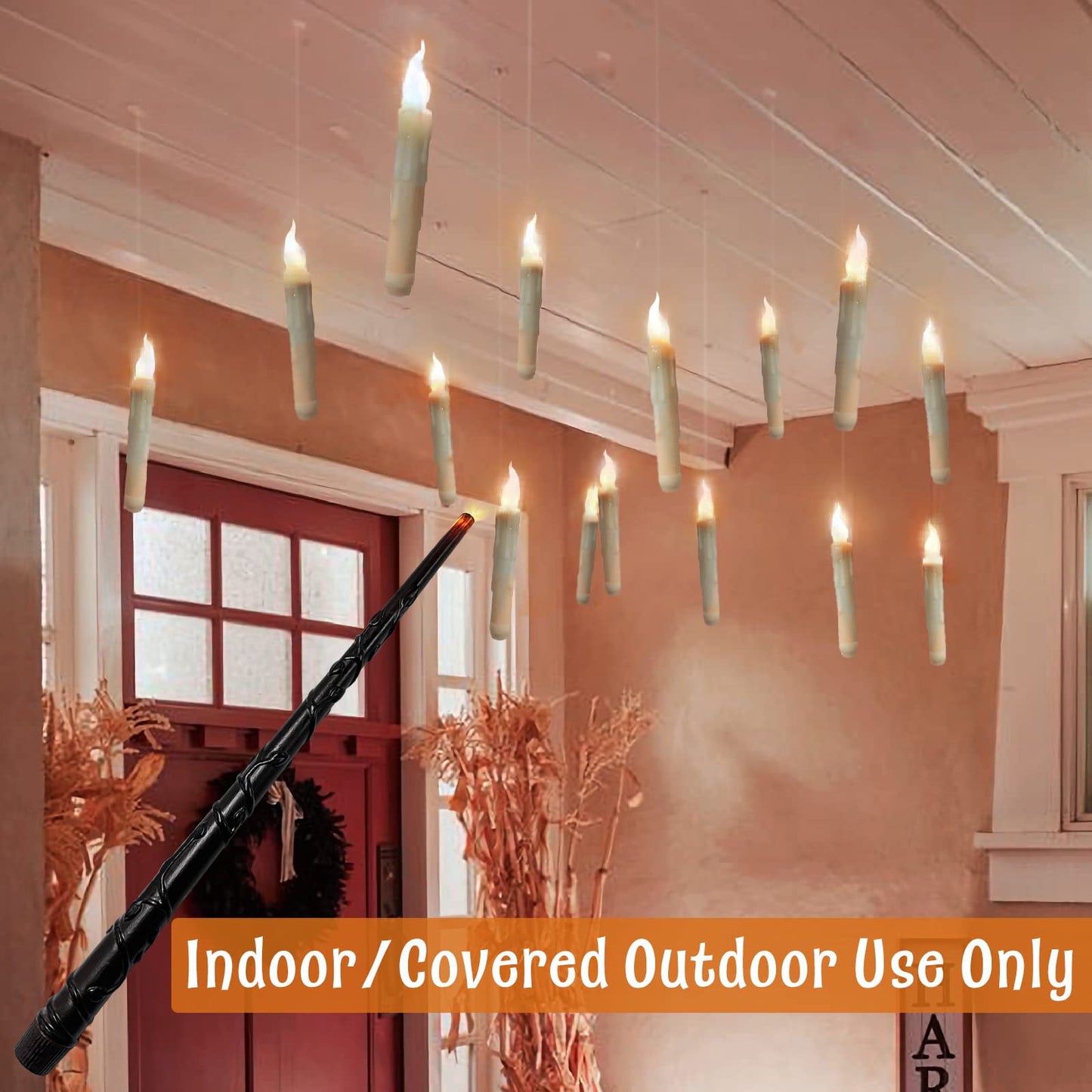 TETOU Floating LED Candles with Wand Remote Control Flameless Candle for Hallowe'en Home Thanksgiving Christmas Party Decoration
