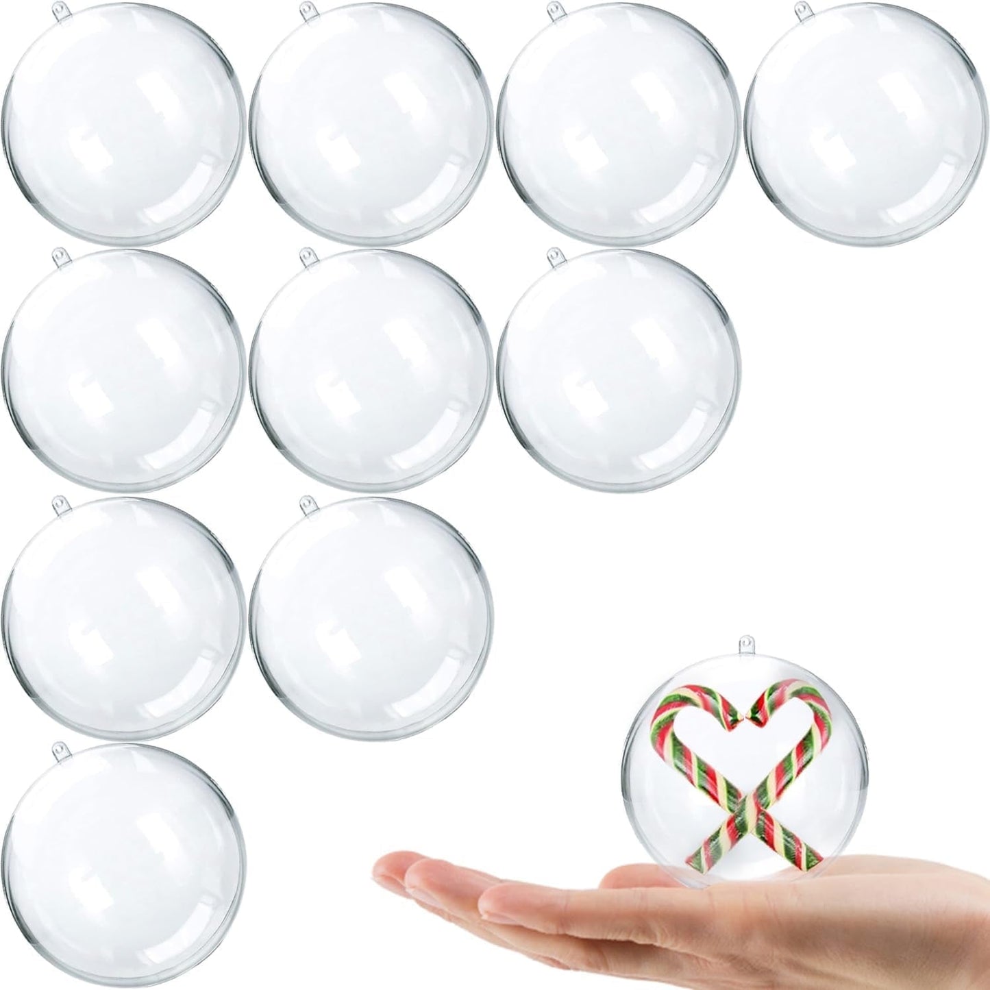 TETOU 10Pcs Christmas Ornaments Balls, 80mm Clear Plastic Fillable Ornament for Crafts, Clear Acrylic DIY Ornaments for Christmas Tree Holiday Wedding Party Home Hanging Decor