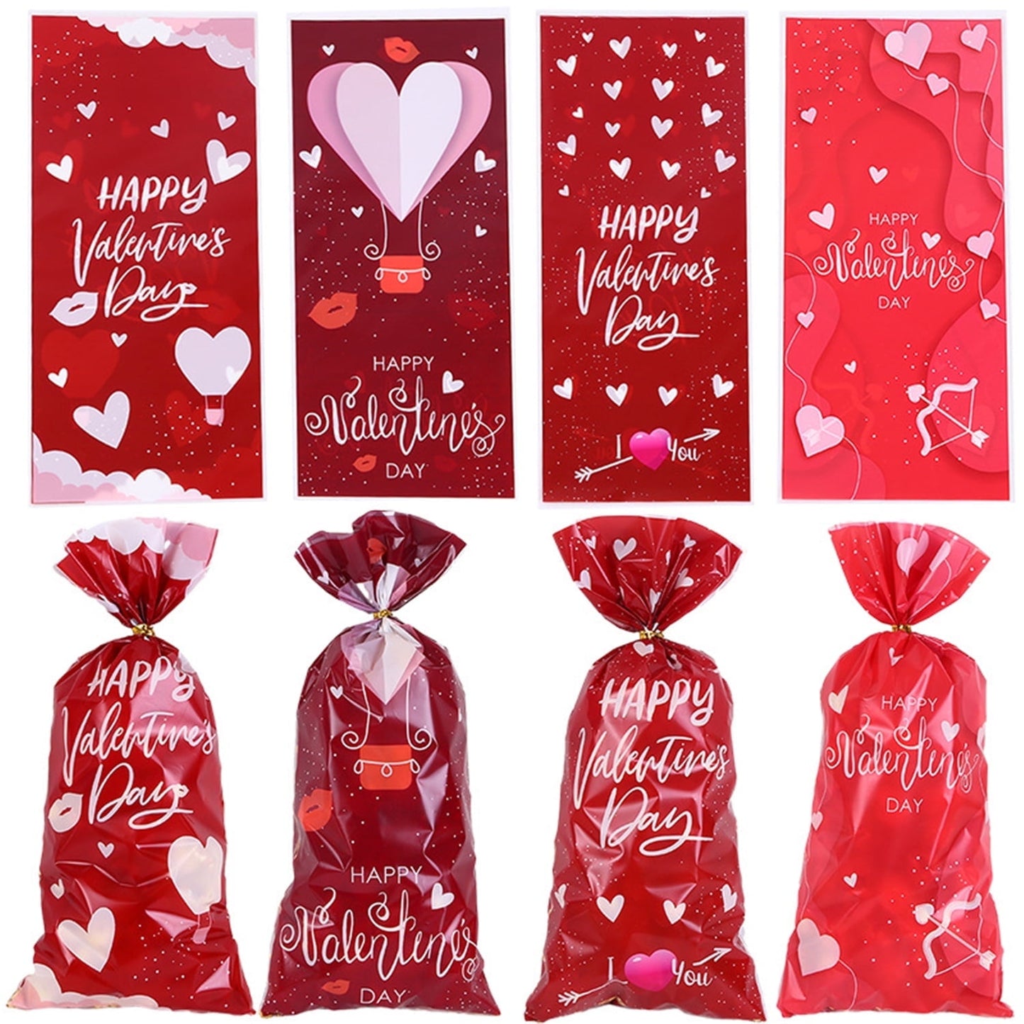 TETOU 100pcs Valentine's Day Candy Treat Bags Cellophane Gift Snack Bag with Ties Party Favor Supplies