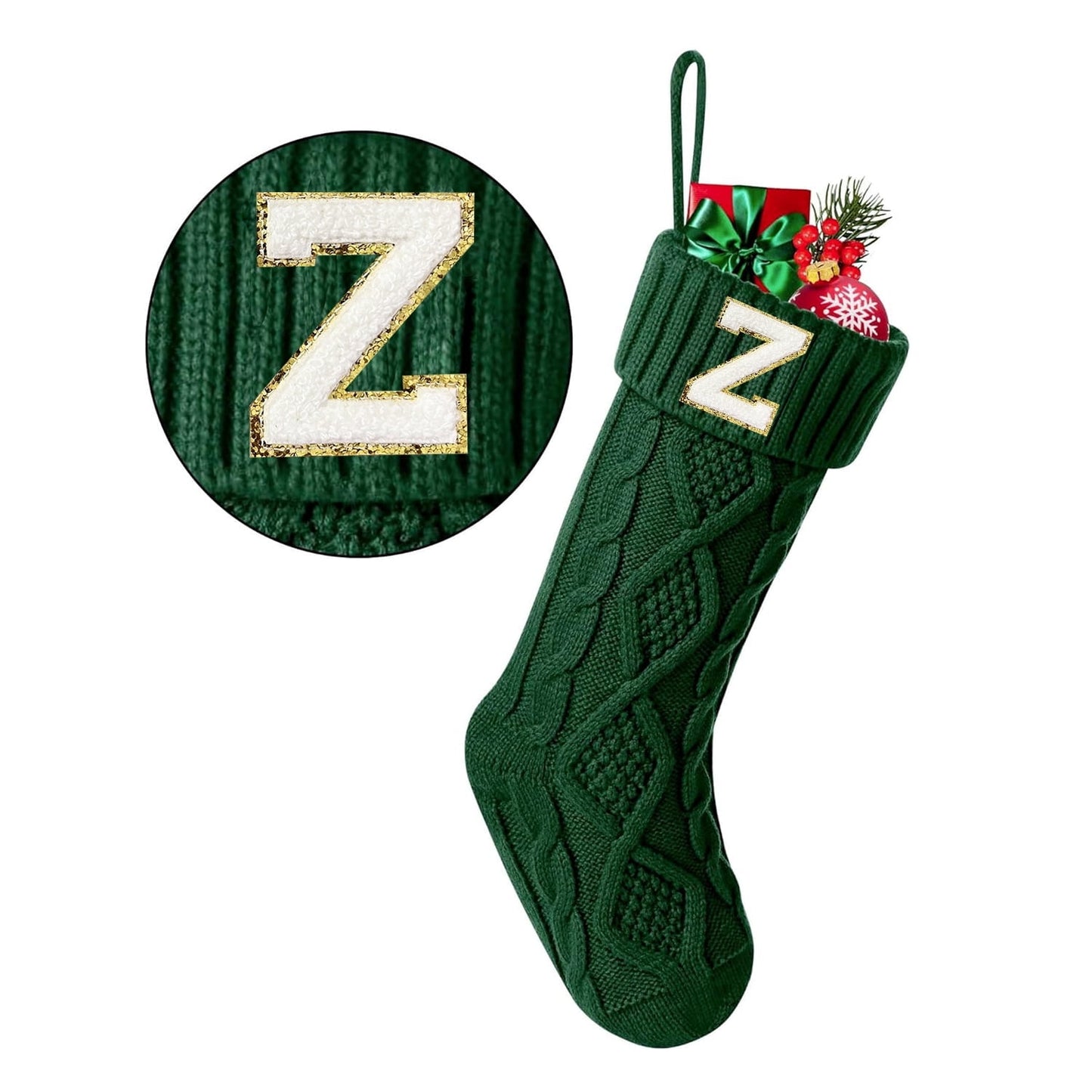 TETOU Christmas Stockings with Initials Letter 18" Stockings for Christmas Decoration - Green A
