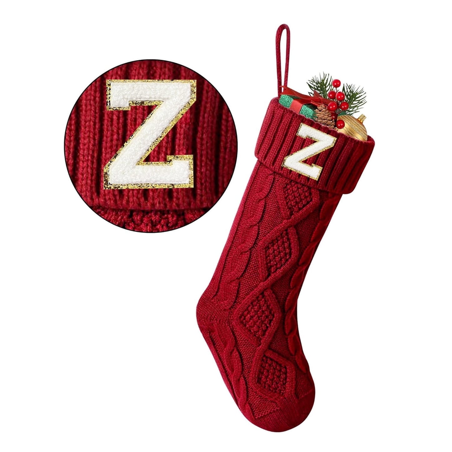 TETOU Christmas Stockings with Initials Letter 18" Stockings for Christmas Decoration - Red J