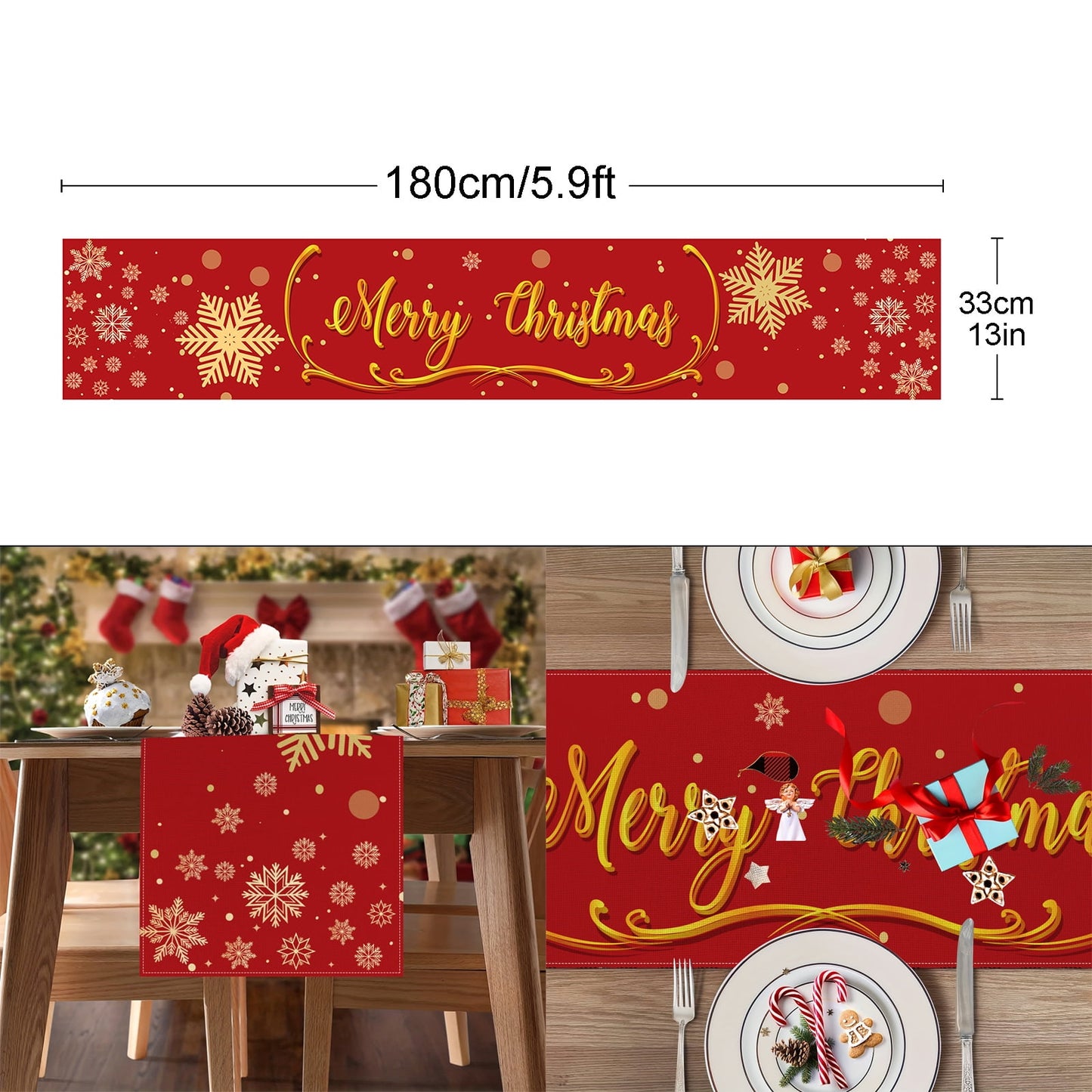 TETOU Christmas Table Runners, 70.8*13 inches Merry Christmas Runner for Table, Winter Holiday Kitchen Dining Table Runner for Indoor Outdoor Home Party Decor