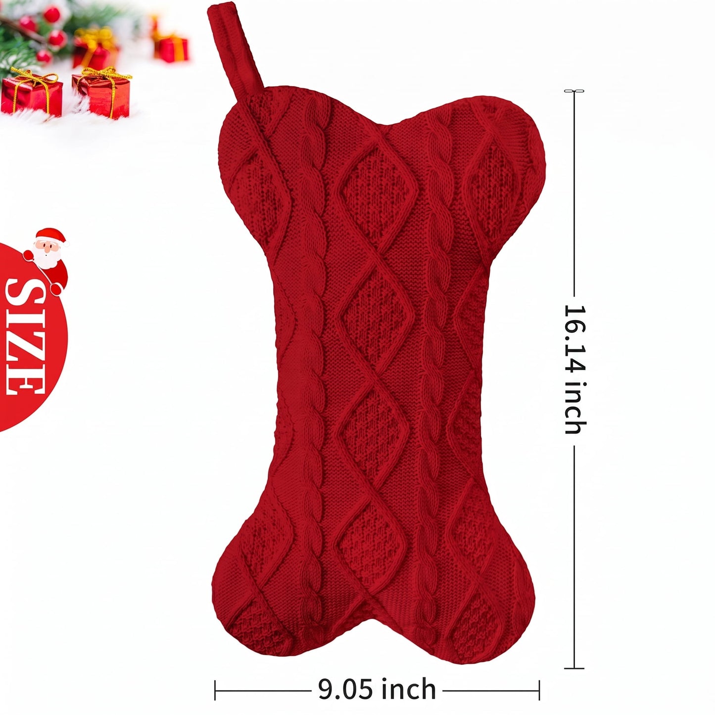 TETOU Dog Christmas Stocking, Bone Shape Knit Stocking, Xmas Dog Stocking, Hanging Christmas Decoration for Dogs Cats Pets Xmas Holiday Indoor Party-Red