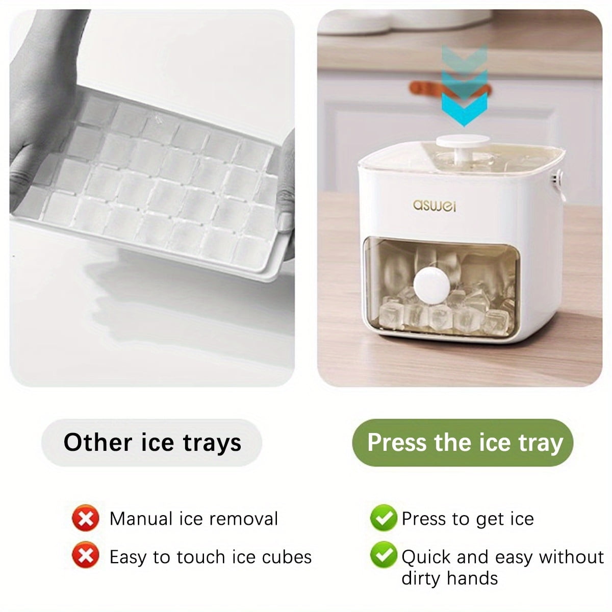 TETOU Large Capacity Ice Cube Mold 48 Ice Trays Easy-Press Ice Cube Mold,Double Layer, Food-Grade Plastic Ice Storage Tray for Freezer(white)