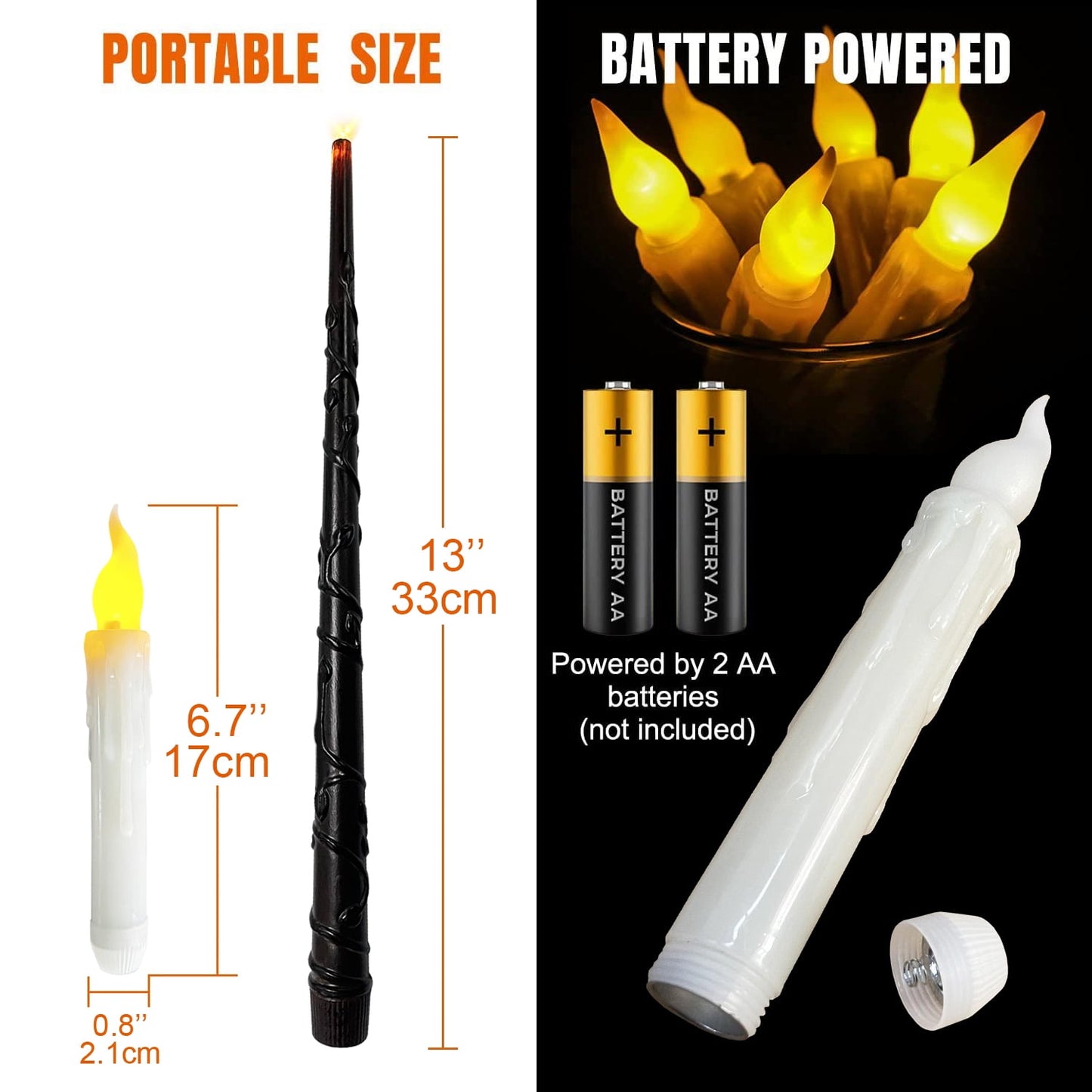 TETOU Floating LED Candles with Wand Remote Control Flameless Candle for Hallowe'en Home Thanksgiving Christmas Party Decoration