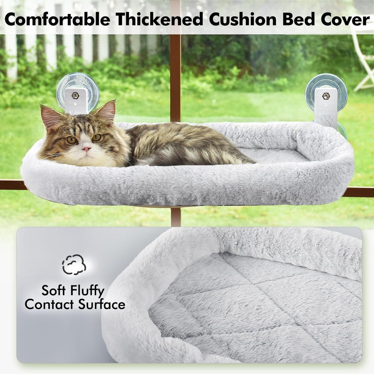 TETOU Cordless Cat Window Perch, Foldable Cat Beds Cat Hammock with 4 Strong Suction Cups for Wall Indoor Cats