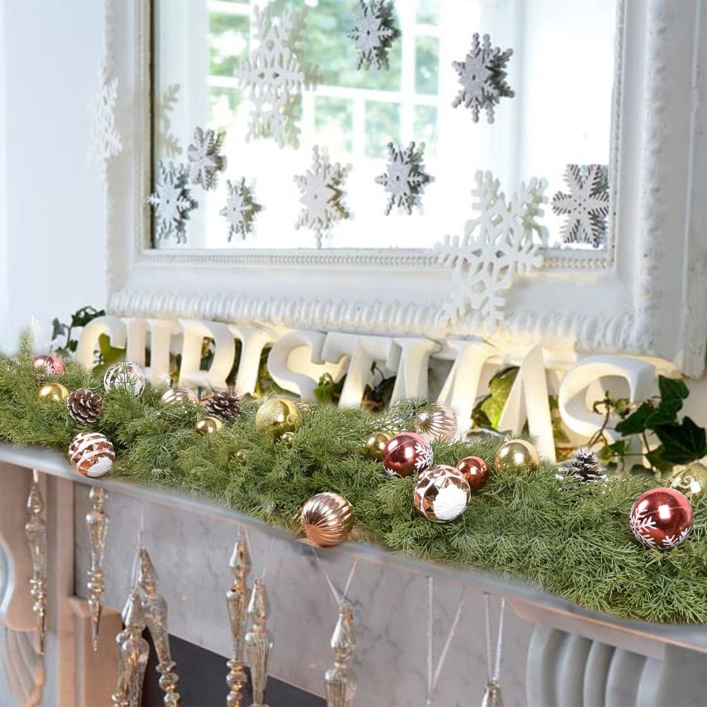 TETOU 6.5ft Christmas Pine Cypress Artificial Greenery Garland, Fake Pine Christmas Garland for Holiday Mantel Fireplace Centerpiece Decoration(not include pine cones or other decorations