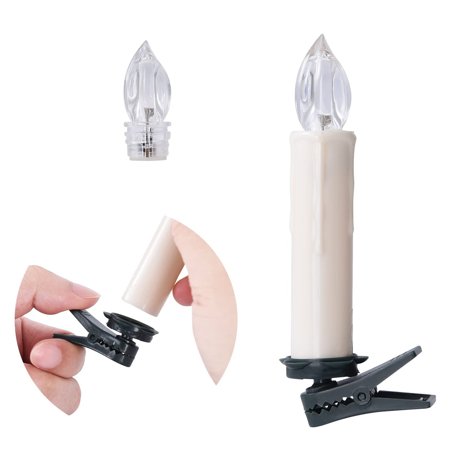 TETOU Flameless Candles Christmas Tree Decor Led Flickering Lights Battery Operated with Remote Timer/Clips Christmas Trees Decor