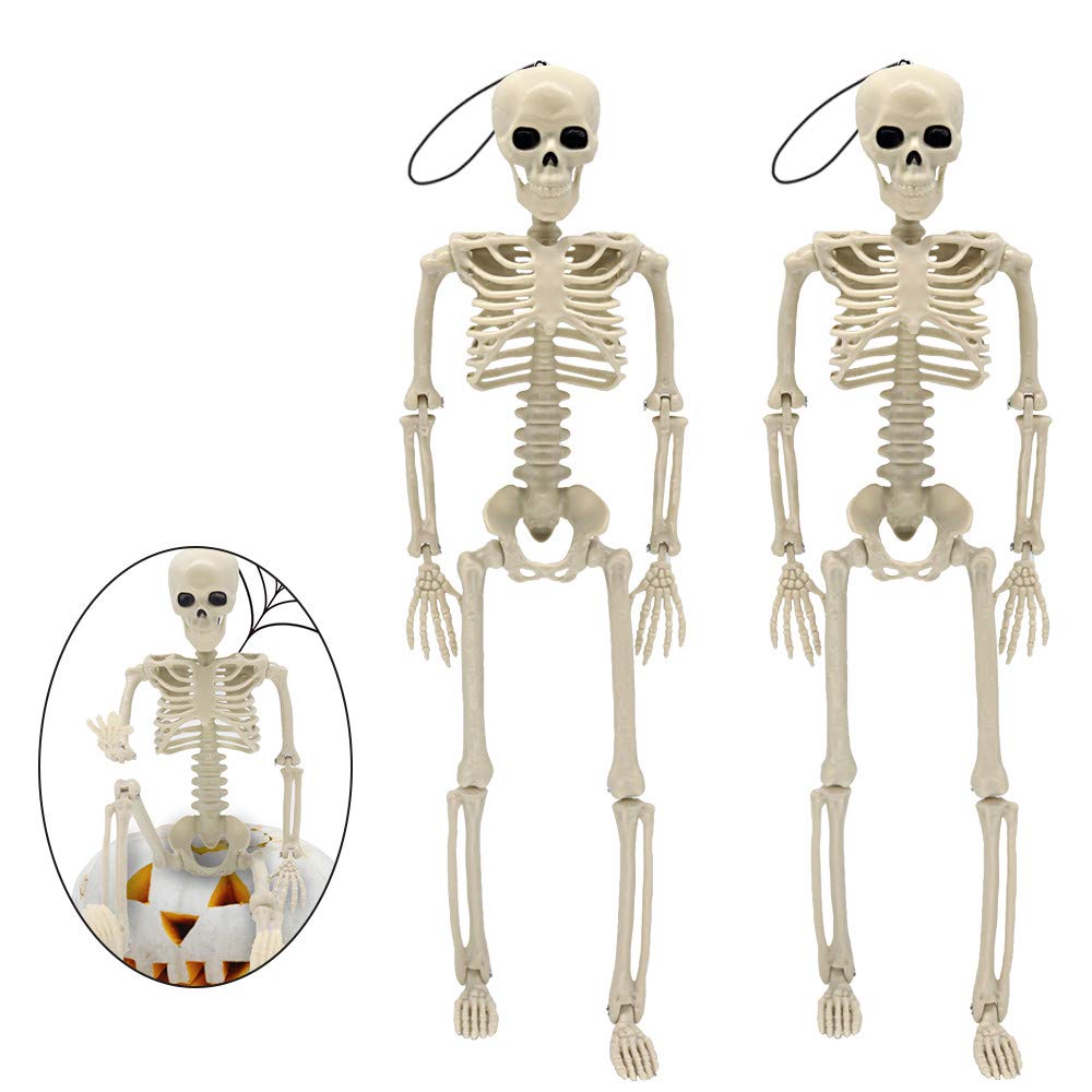 Halloween Pumpkin Skeleton Decorations with Posable Joints Skeletons for Party Haunted House Props Decorations, 2 Packs