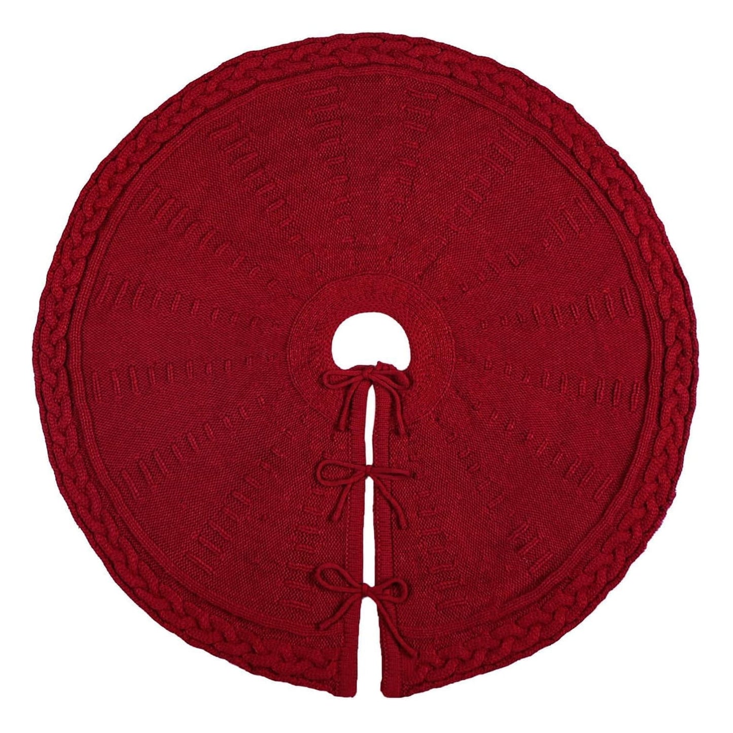 TETOU 36In Knitted Christmas Tree Skirt, Wine Red Tree Skirt, Braided Cable Knit Thick Rustic Christmas Tree Decorations, Farmhouse Christmas Decor Xmas Holiday Home Party Decorations