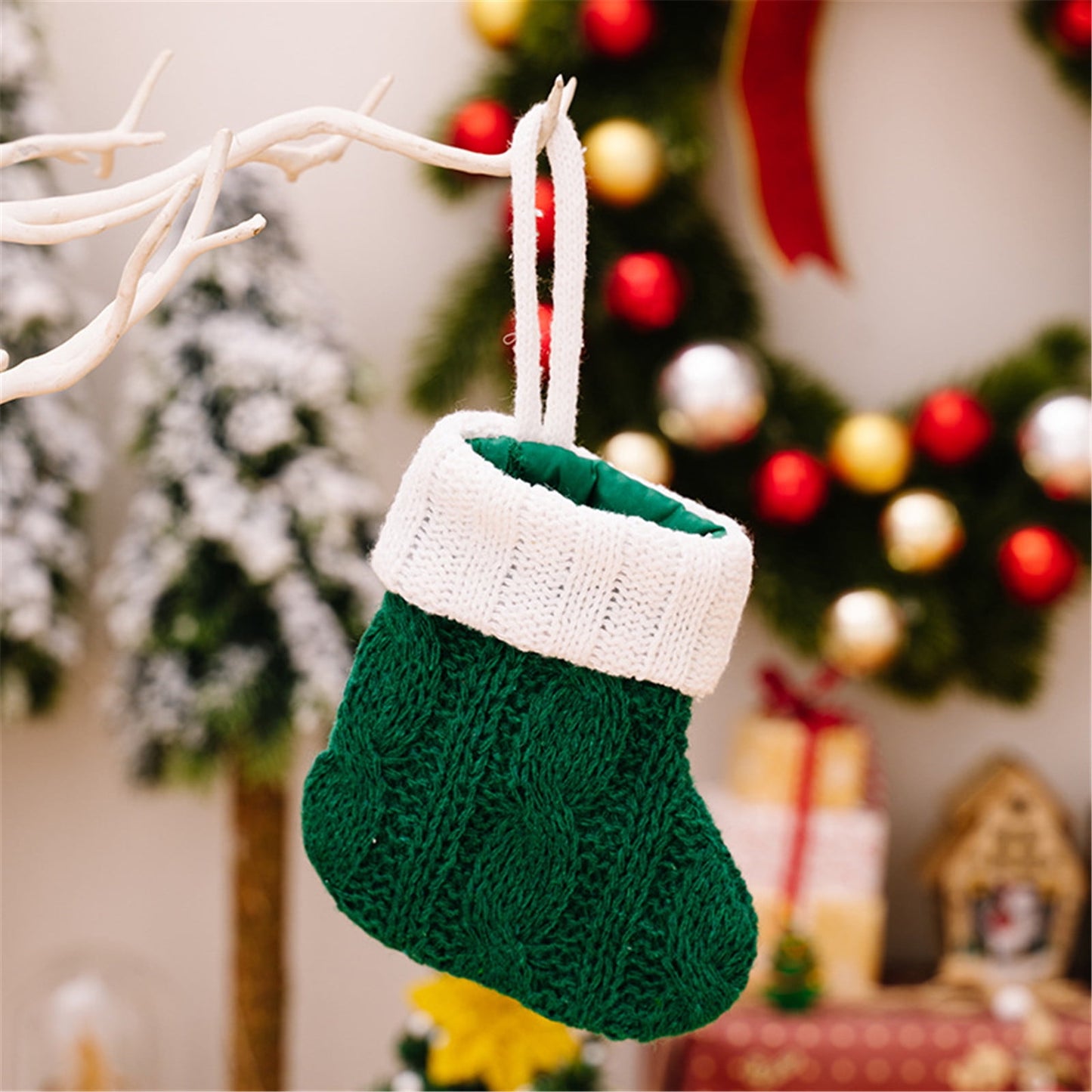 TETOU 6pcs Christmas Mini Stockings Knitted Xmas Classic Small Stocking Fireplace Holiday Hanging Decor