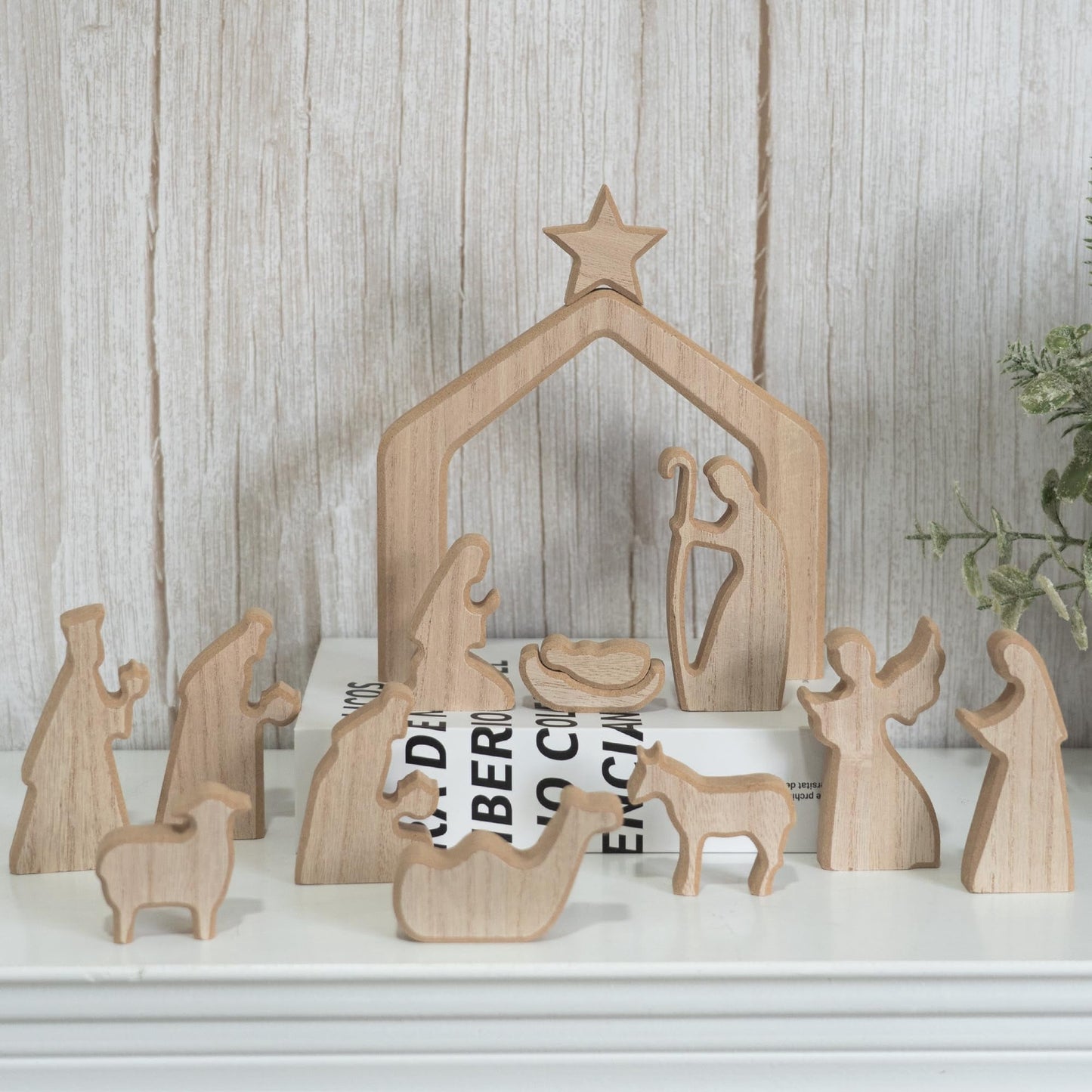 TETOU 13Pcs Christmas Nativity Scene Set Decor, Miniature Wooden Catholic Holy Family Figurines Nativity Scene for Christian Gifts Christmas Indoor Home Office Boho Tabletop Decoration