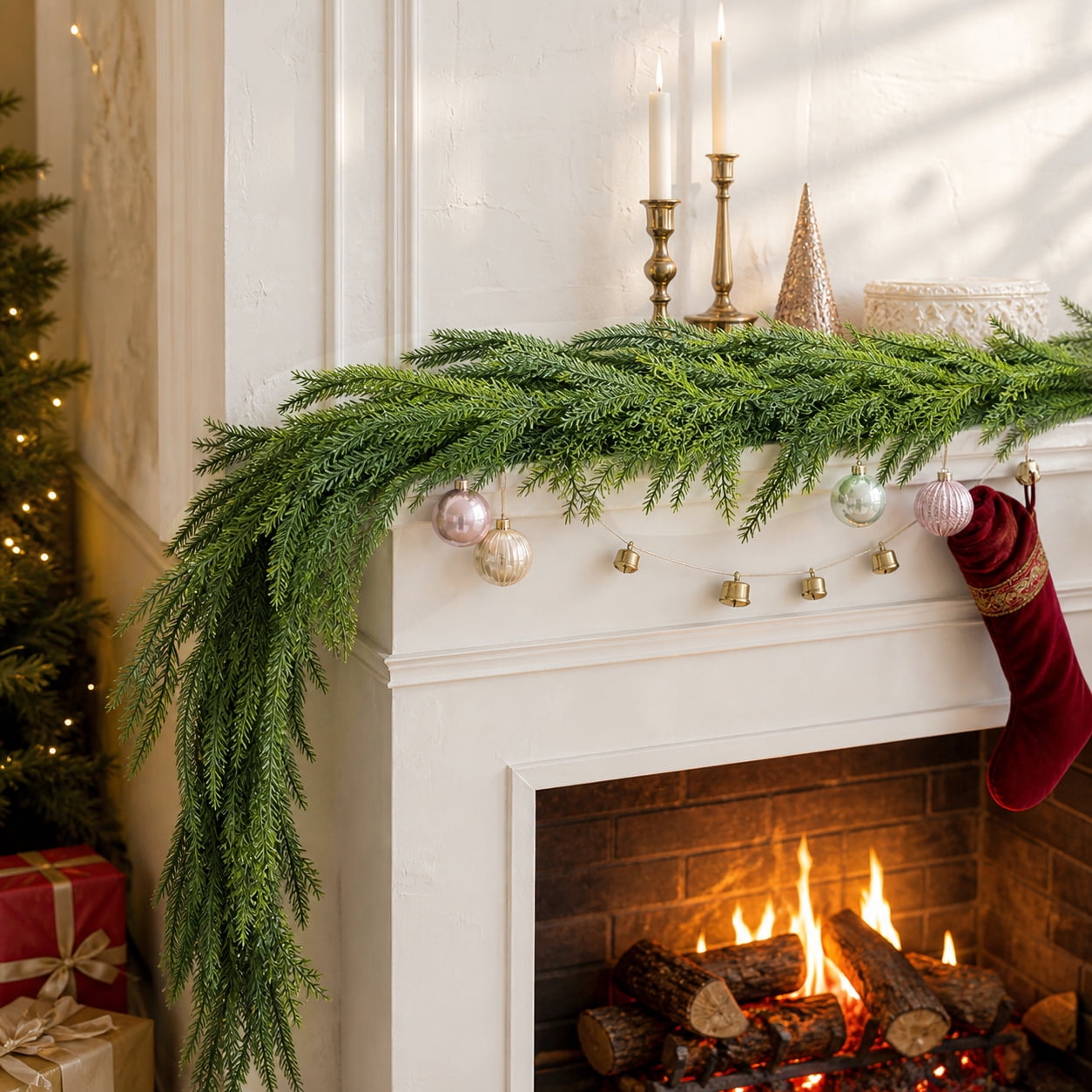TETOU Christmas Garland Artificial Pine Garland 9FT Faux Greenery for Holiday Mantle Stairway Fireplace Decor