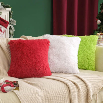 TETOU 18"x18"Set of 2 Christmas Pillow Covers,Xmas Soft Faux Fur Plush Couch Cushion for Sofa Bedroom Living Room Home Farmhouse Winter Christmas Decor (Green)