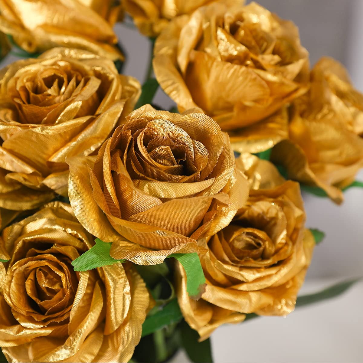 TETOU Gold Rose 10pcs Artificial Rose Flowers Silk Roses Real Touch for Party Bridal Wedding Bouquet Decor