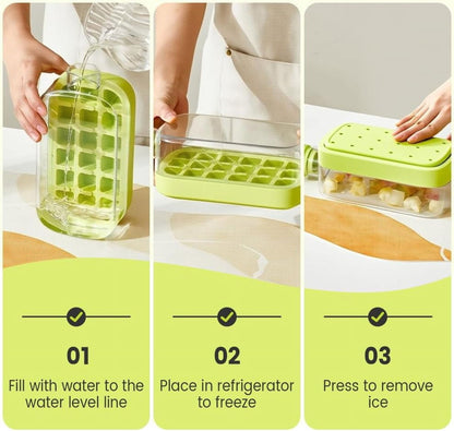 TETOU Ice Cube Bottle ,2 in 1 Touch-Free with Lid and Bin Ice Cube Tray Water Bottle,Easy Press to Release Ices Cube Making Bottle for Coffee, Juice and Beverages(Pink/800ml)